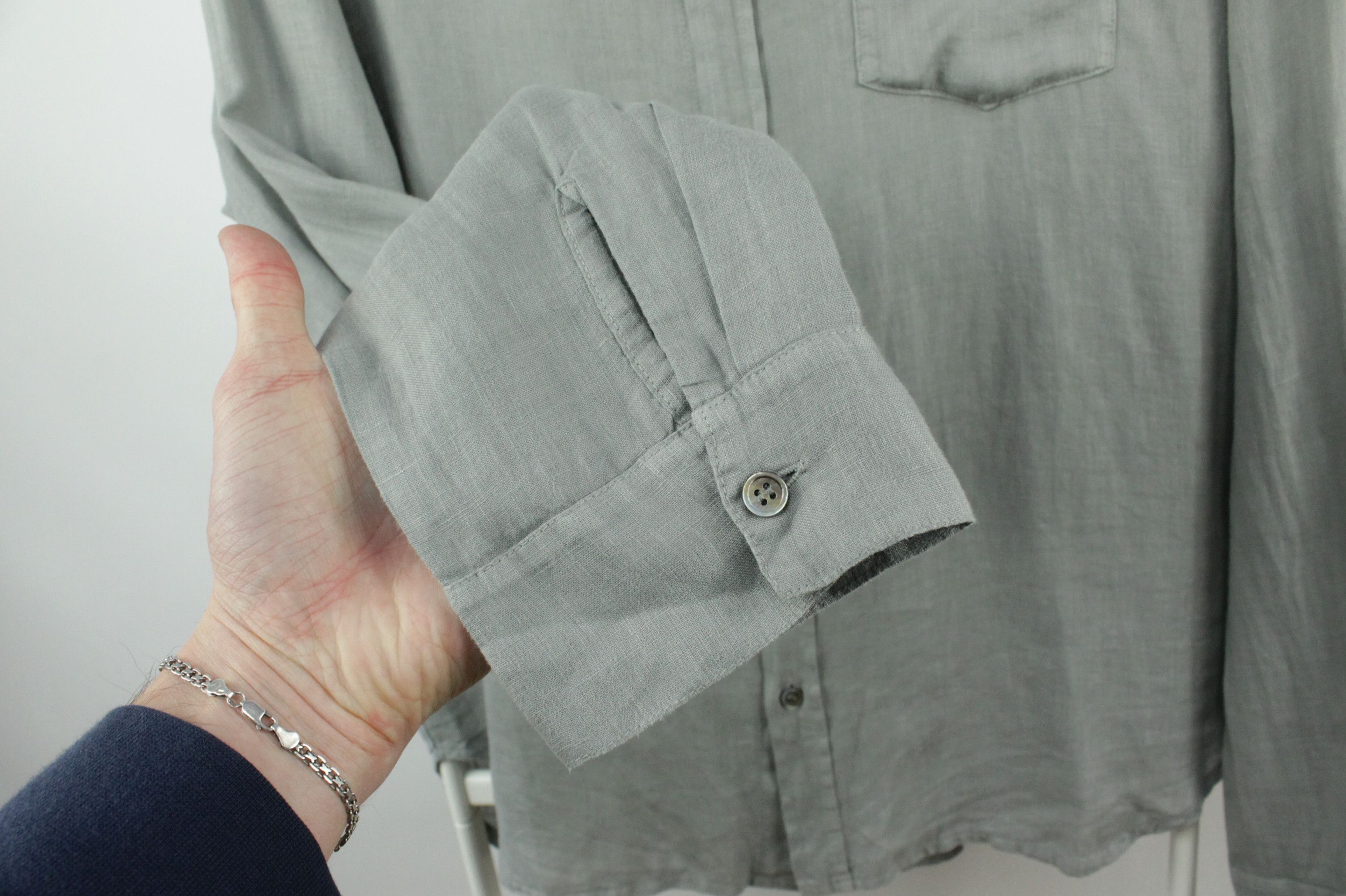 Crossley Crossley Relax Fit Light Gray Linen Casual Shirt Men's Size US M / EU 48-50 / 2 - 4 Thumbnail