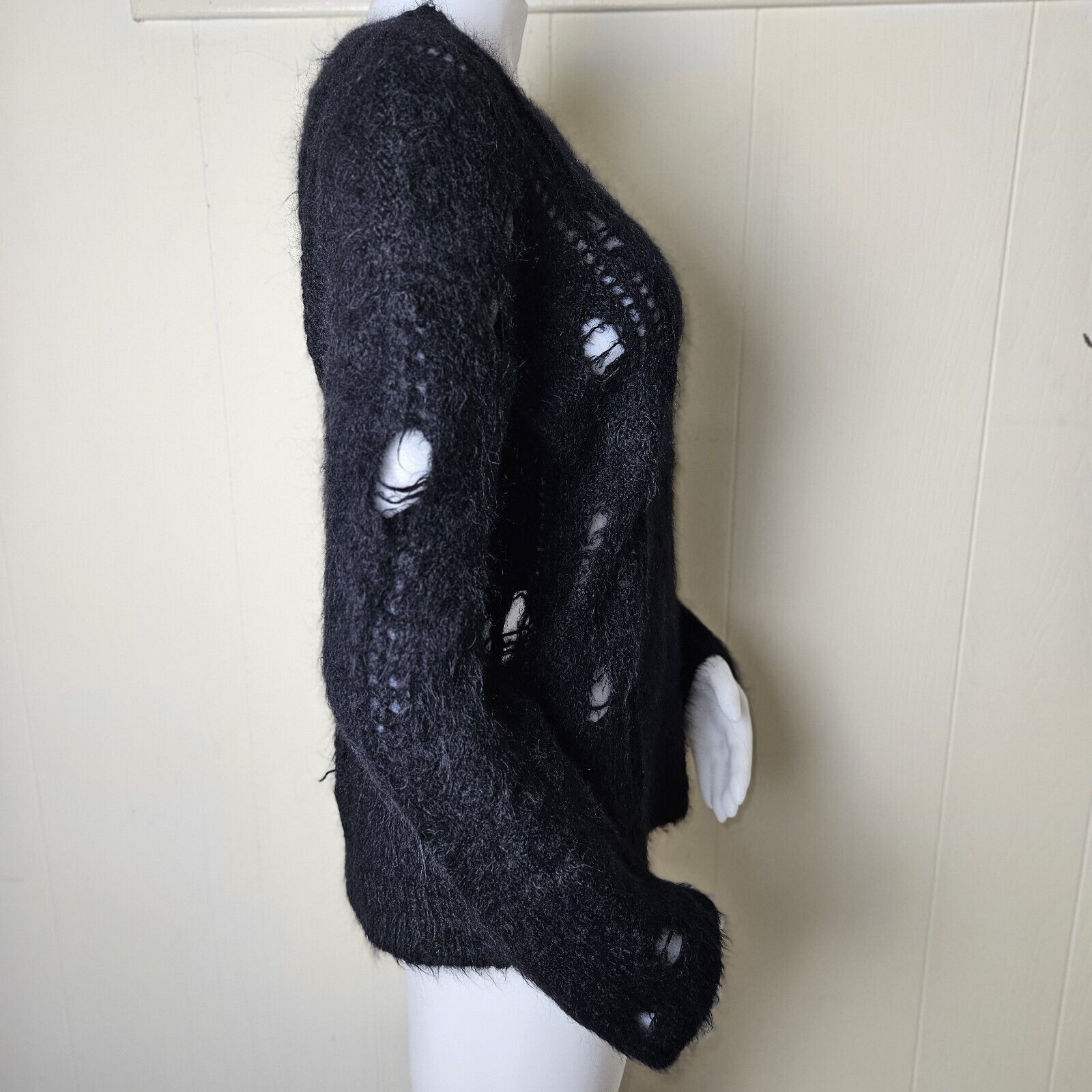 Designer 360 Sweater Alpaca Blend Womens Sz M Black 80s London Croche Size M / US 6-8 / IT 42-44 - 4 Thumbnail