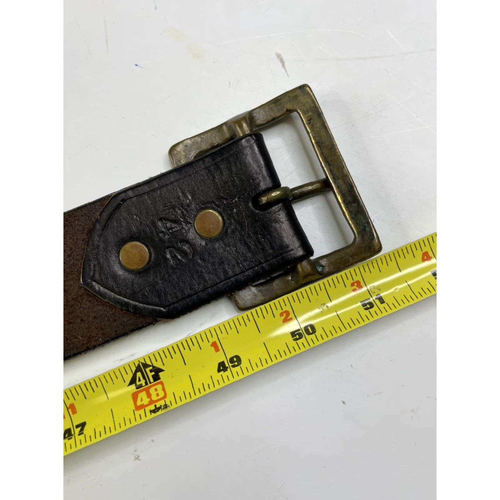 Ralph Lauren VINTAGE Ralph Lauren Belt Leather Brown Mens 42 USA Made Thick Heavy Brass Buckle Size 42 Minimal wear Size 42 - 6 Thumbnail