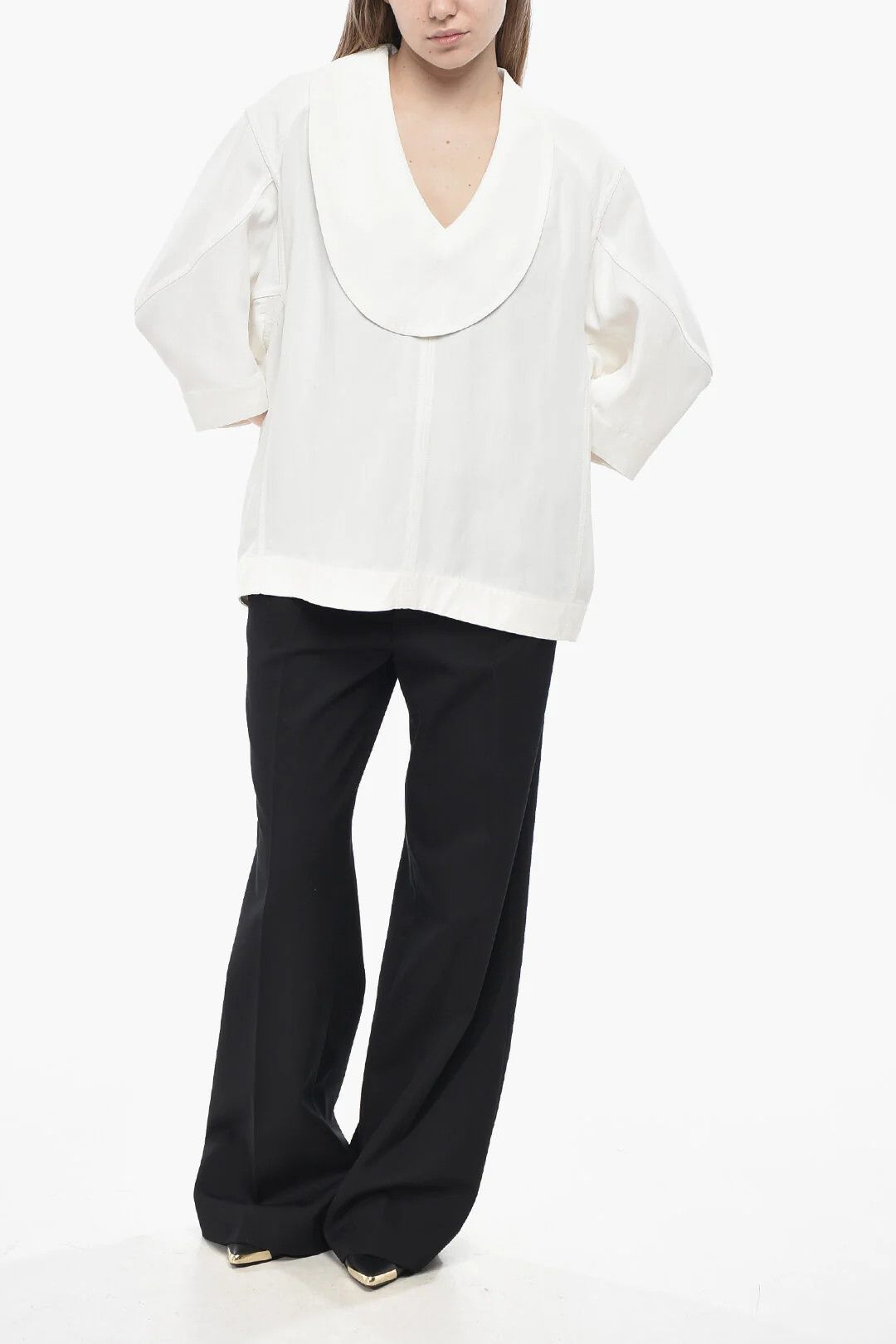 Bottega Veneta og1mm0426 Linen-Blend Asymmetric Blouse in White Size S / US 4 / IT 40 - 4 Thumbnail