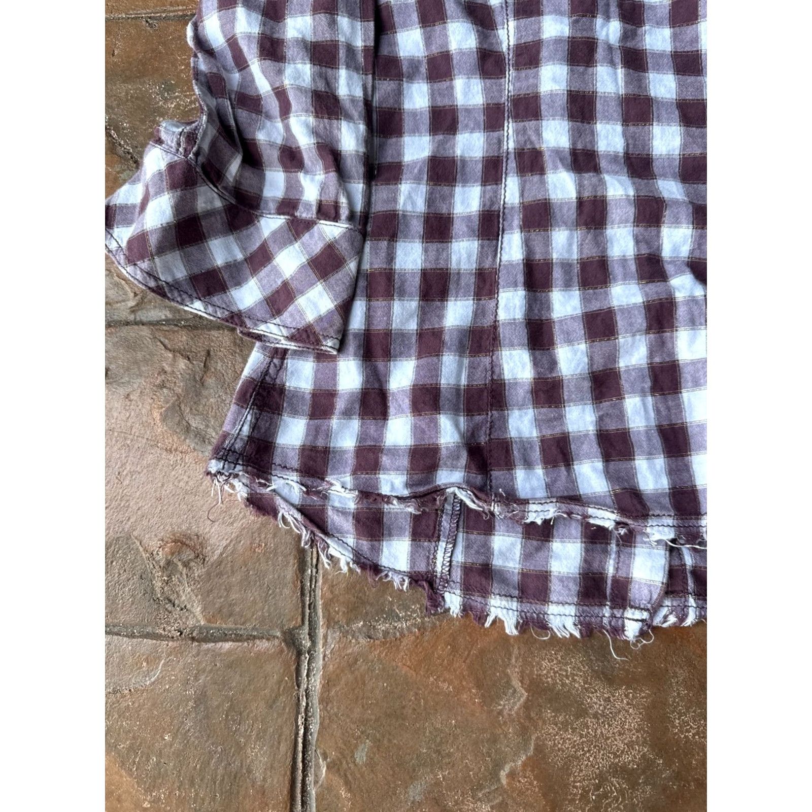 Guess GUESS Jeans Plaid Western Pearl Snap Long Sleeve Shirt Women's M Distressed Casual, Button-Up, 100% Cotton, Multicolor Size M / US 6-8 / IT 42-44 - 7 Thumbnail