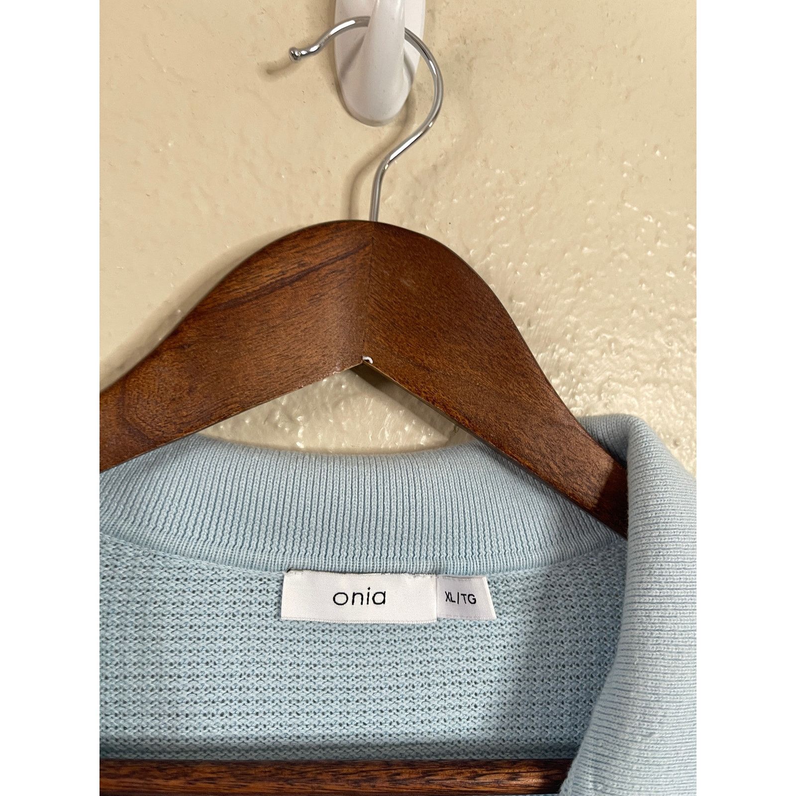 Onia Crochet Knit Button Up Shirt Blue Cotton Mens XL