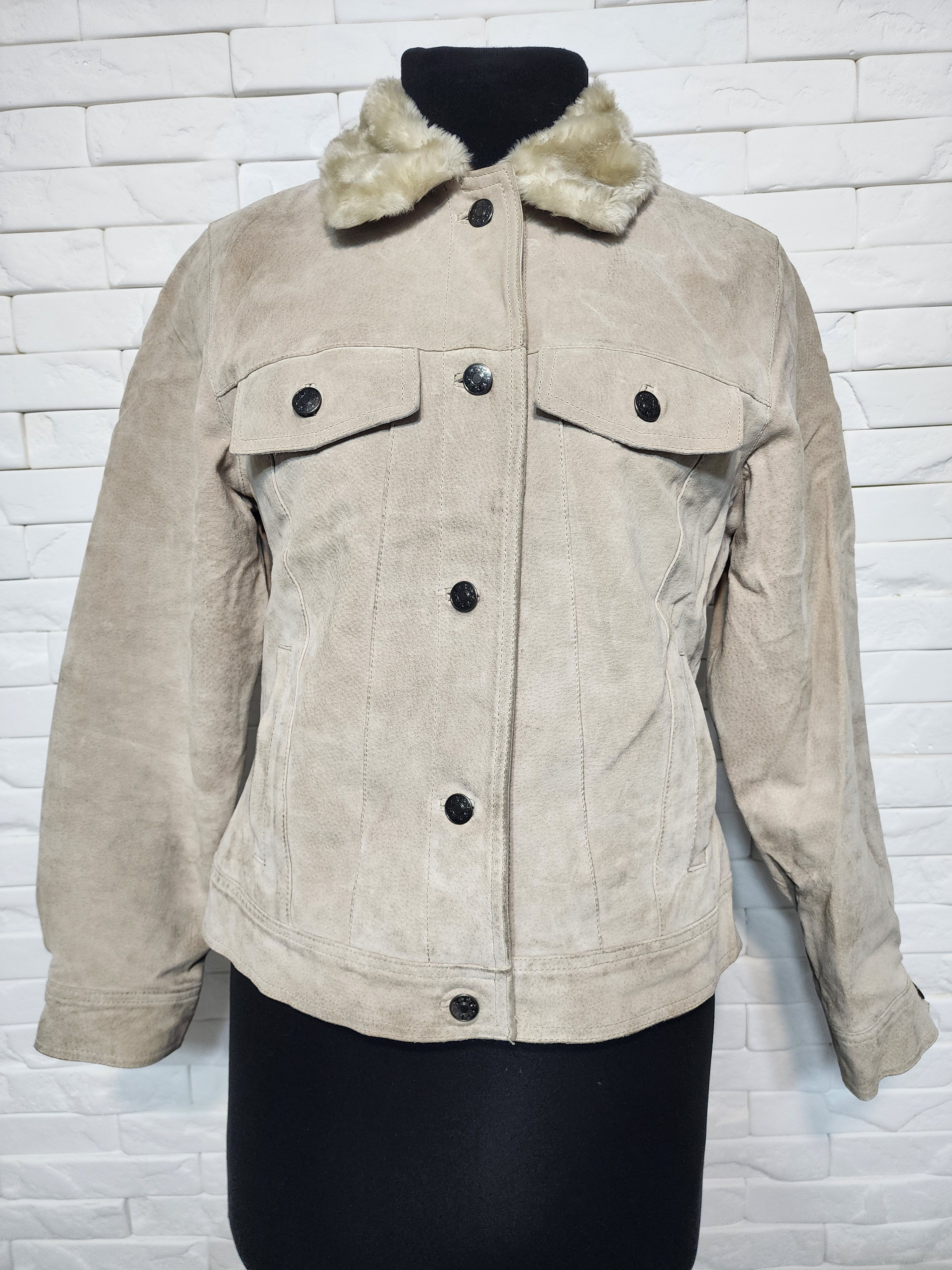 Genuine Leather Beige Suede Denim Style Jacket: Women's Leather Jacket Size M / US 6-8 / IT 42-44 - 1 Thumbnail
