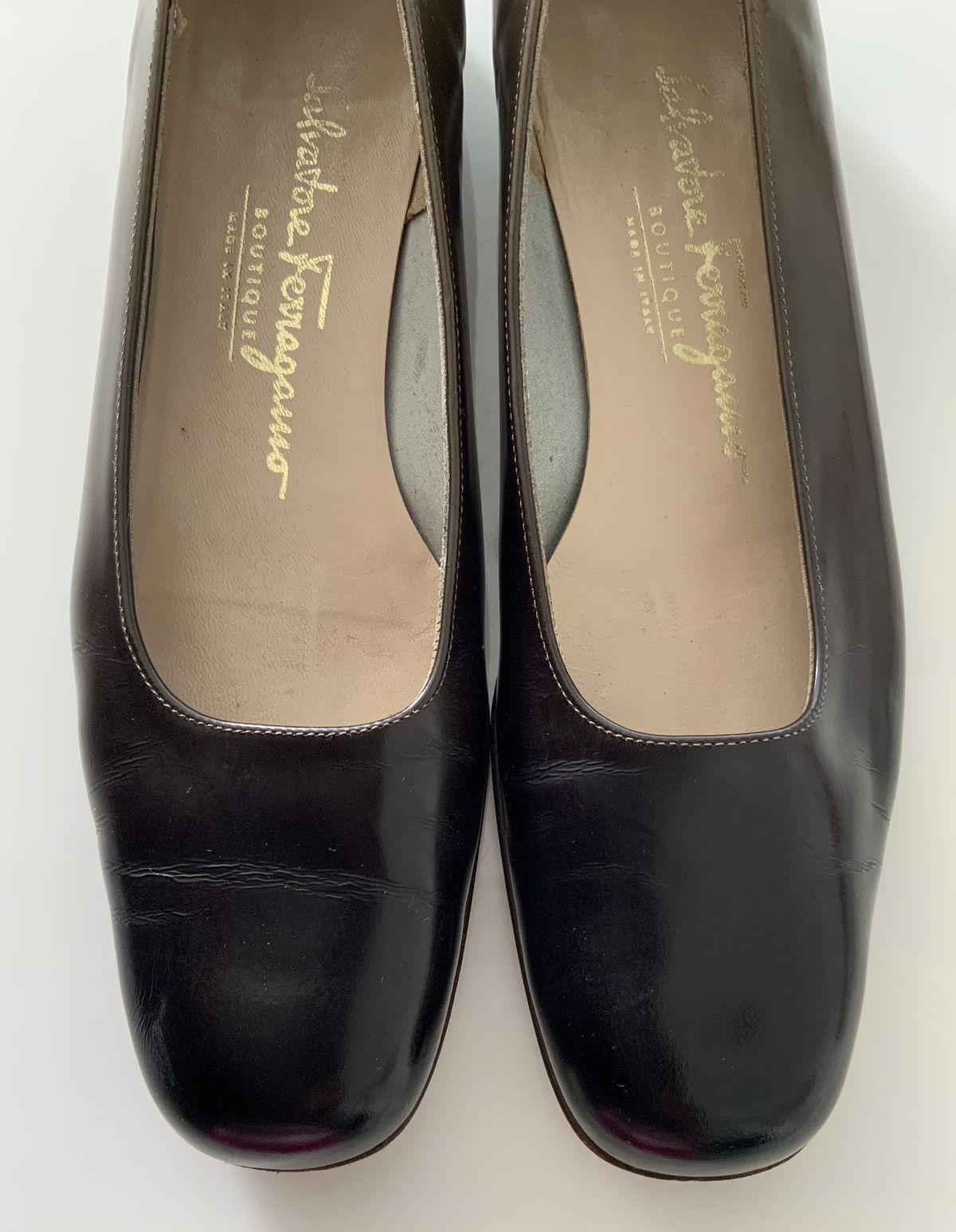 Salvatore Ferragamo Olive gray gradient Leather Flats
