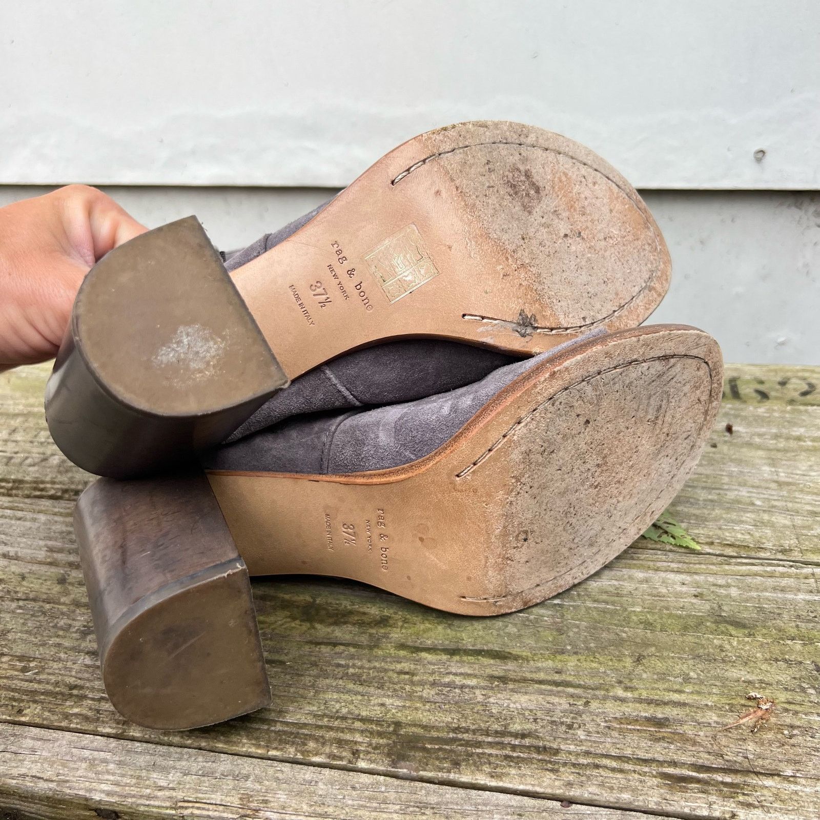 Rag & Bone Rag & Bone Marta Suede Gray Block Heel Leather Shoe Booties Size US 7.5 / IT 37.5 - 6 Thumbnail