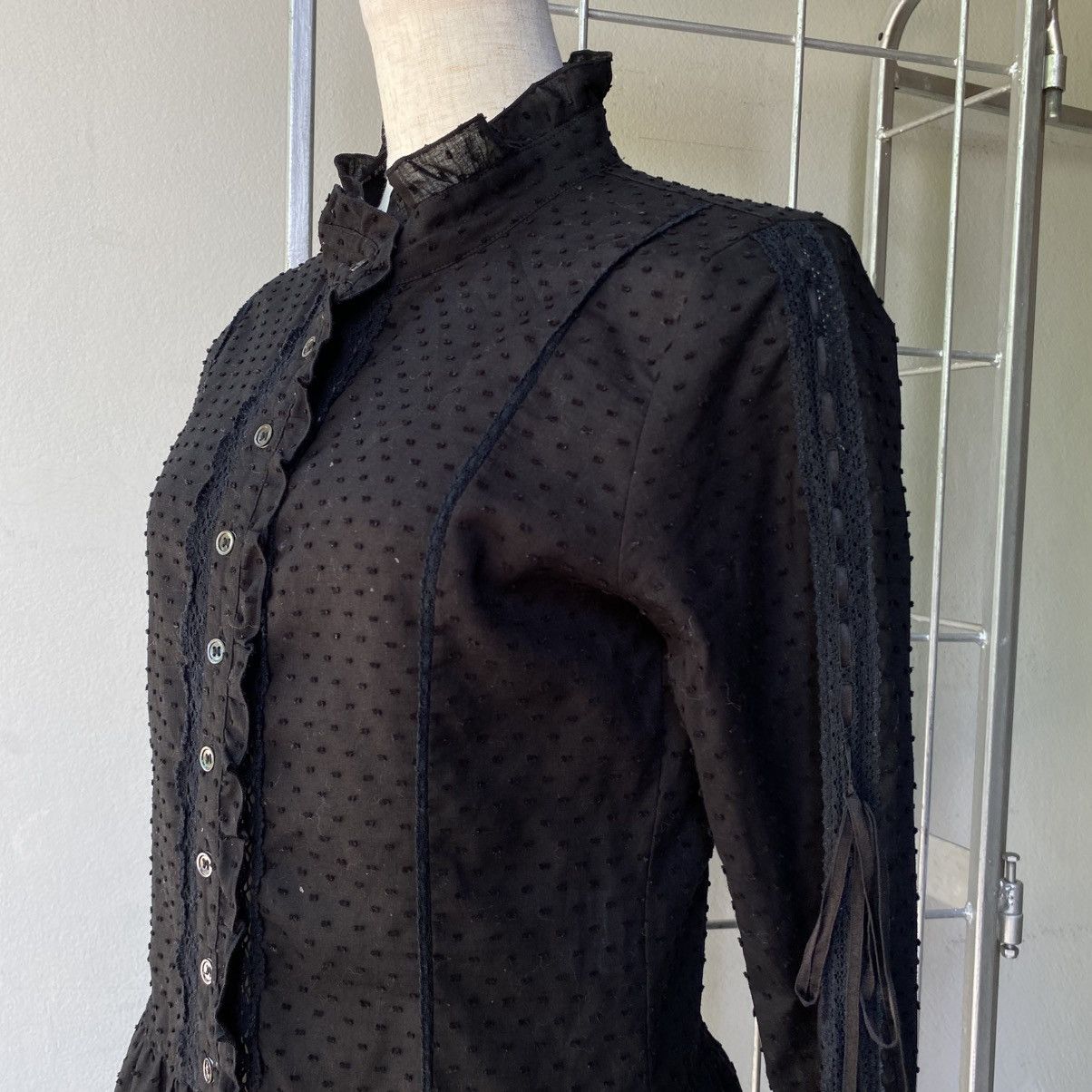 Tornado Mart TORNADO MART Y2K Black Mandarin Lace Blouse Size XS / US 0-2 / IT 36-38 - 3 Thumbnail