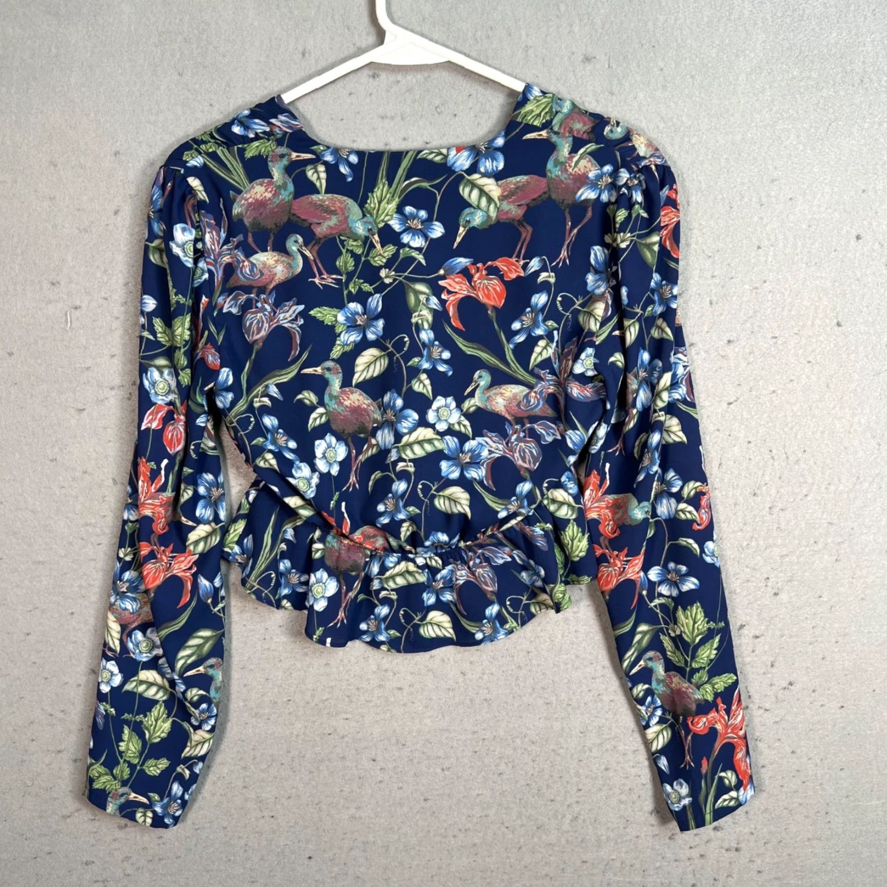 Vintage Sunday Best Floral Print V-Neck Long-Sleeve Peplum Blouse Small 100% Polyester Navy Womens Blouse Shirt Vintage Floral 90s Size S / US 4 / IT 40 - 2 Thumbnail