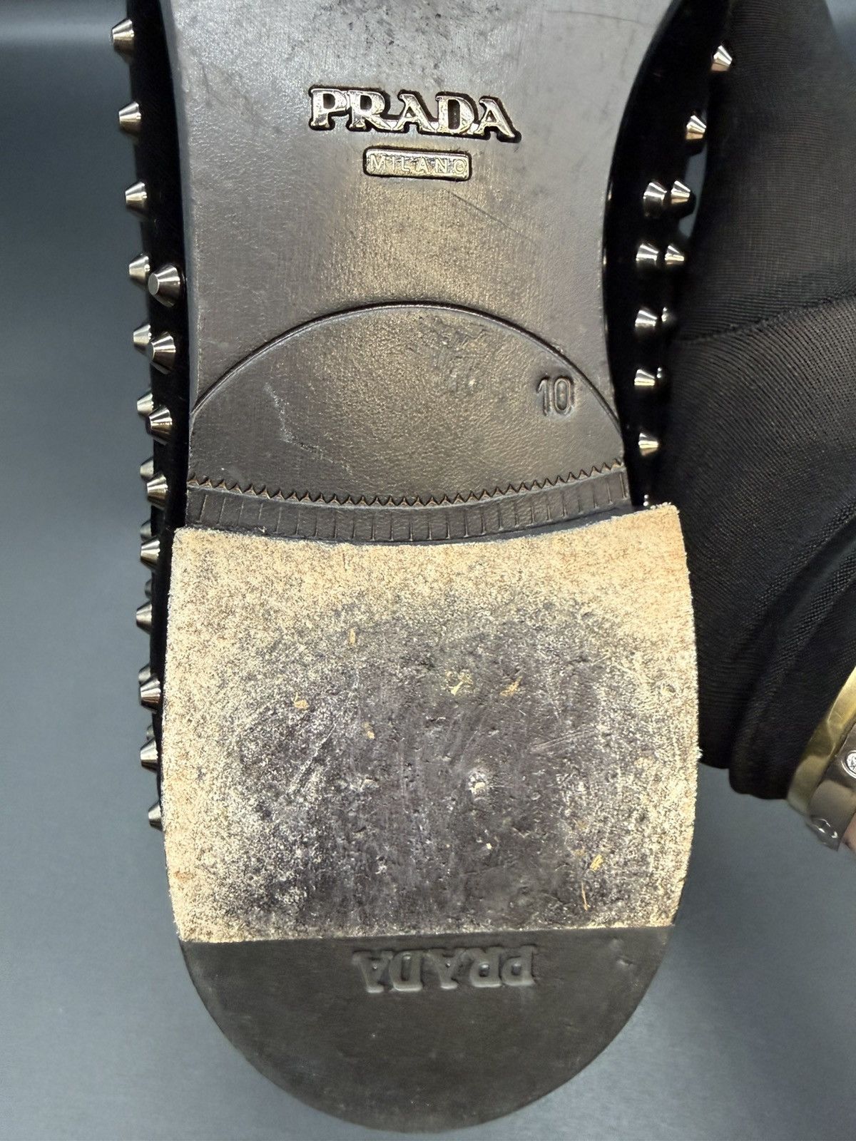 Prada PRADA Velluto Stud Smoking Loafer Black Velvet-Silver Studs Size US 11 / EU 44 - 19 Thumbnail