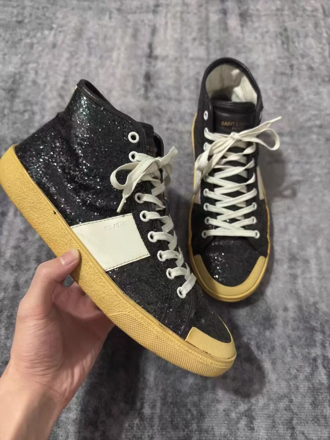 Saint Laurent Paris Black High-Top Sneakers with Glitter Finish Size US 9 / EU 42 - 2 Thumbnail
