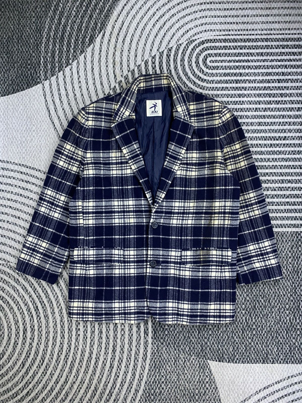 Hai Sporting Gear Vintage Hai Sporting Gear Blue Checked Wool Blend Jacket Size US L / EU 52-54 / 3 - 1 Thumbnail