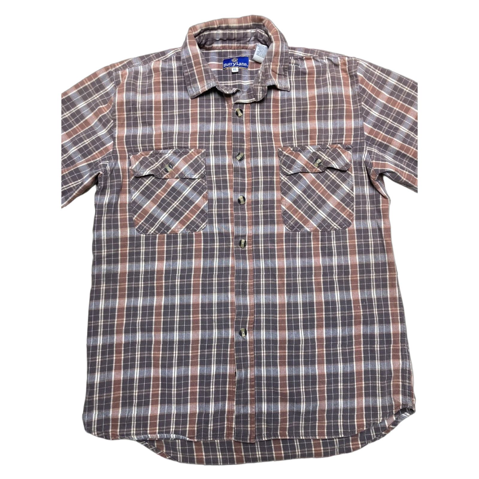Doublet VINTAGE Pocket Plaid Shirt Mens XL 90s Beige Heavy Cotton Button-Up Long Sleeve Double Pocket T8 Size US XL / EU 56 / 4 - 1 Thumbnail
