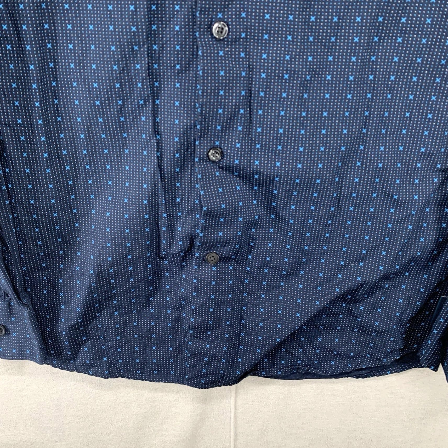 Perry Ellis Perry Ellis Men's Slim Fit Button Down Shirt 100% Cotton Dark Midnight Blue Geometric Pattern Size US M / EU 48-50 / 2 - 7 Thumbnail
