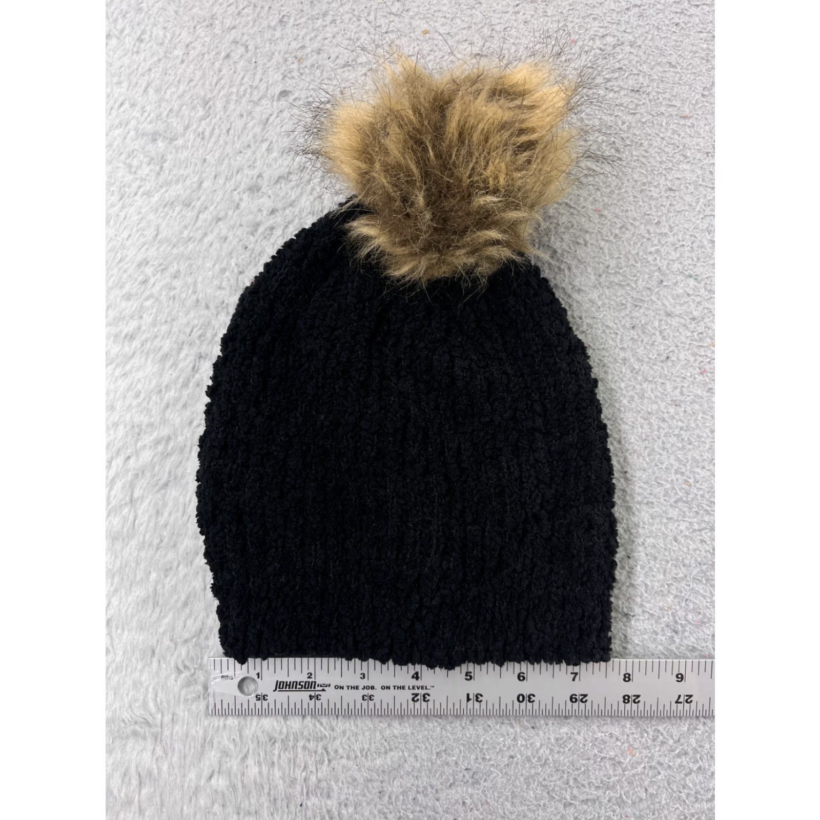 Vintage Beanie Toque Womens One Size Black Knit Polyester Faux Fur Pom Shirt? Size ONE SIZE - 4 Thumbnail