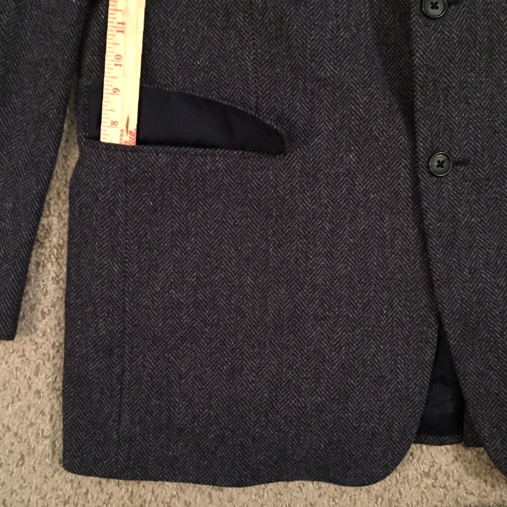 Vintage TownCraft Blazer Mens 44 Long Blue Herringbone Single Breasted Two Button Wool Jacket Size 44R - 4 Thumbnail