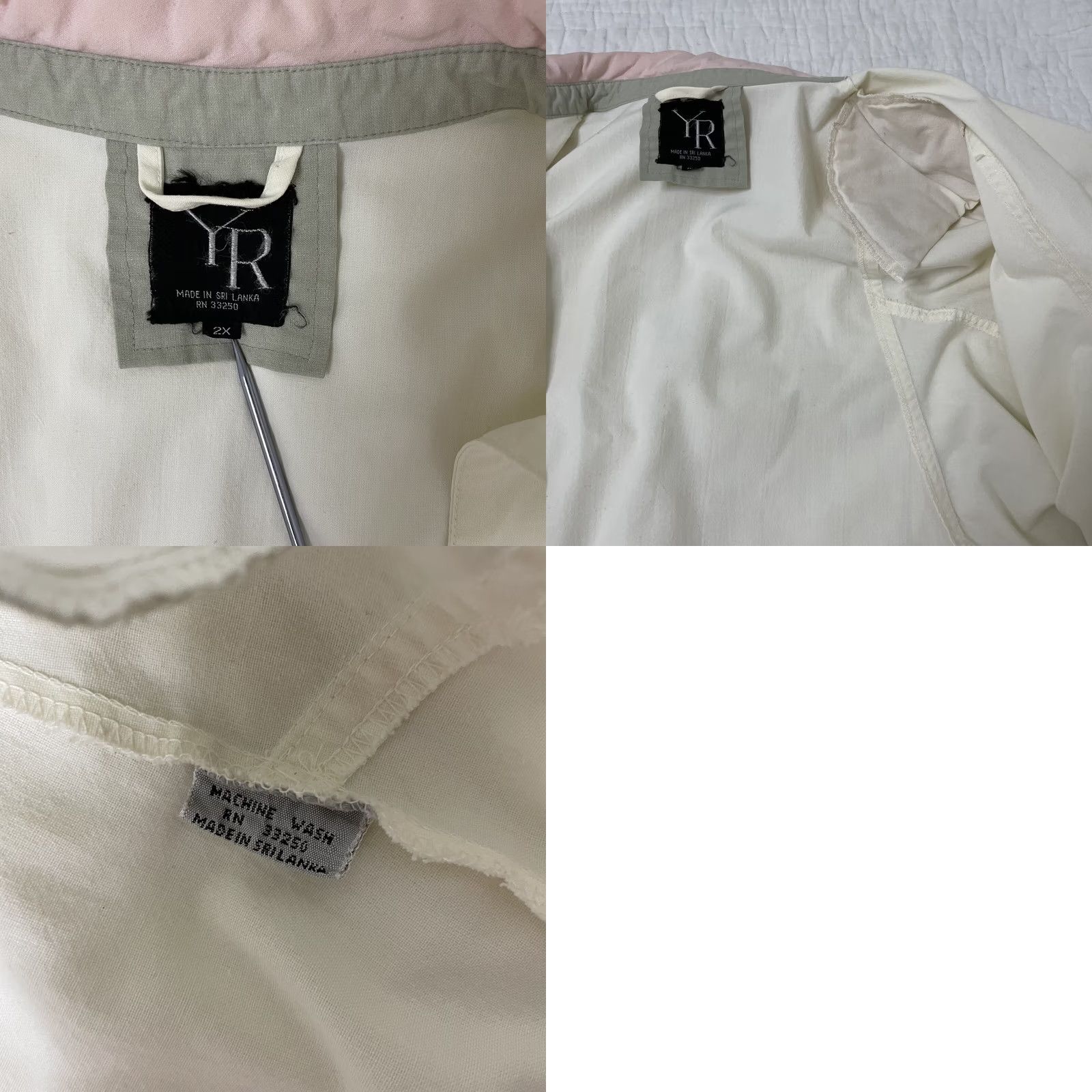 Vintage VINTAGE YR Women's Jacket 2XL Snap Button Shoulder Pads Cream Pink Green 80s Retro Windbreaker Jacket Size XXL / US 16-18 / IT 52-54 - 8 Thumbnail