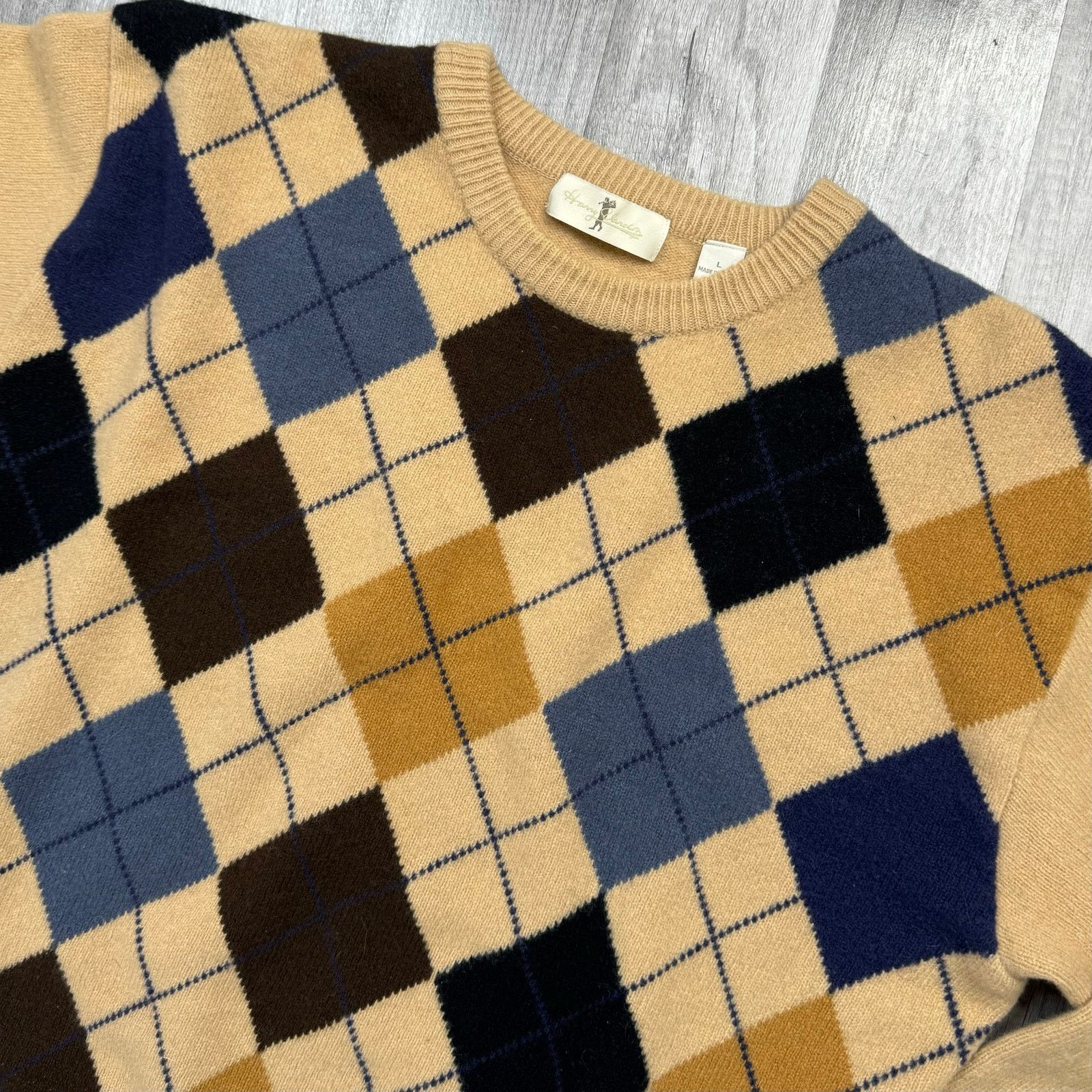 Vintage Harry Vardon 100% Wool Argyle Tan Blue Sweater Crewneck Golf Size US L / EU 52-54 / 3 - 2 Thumbnail