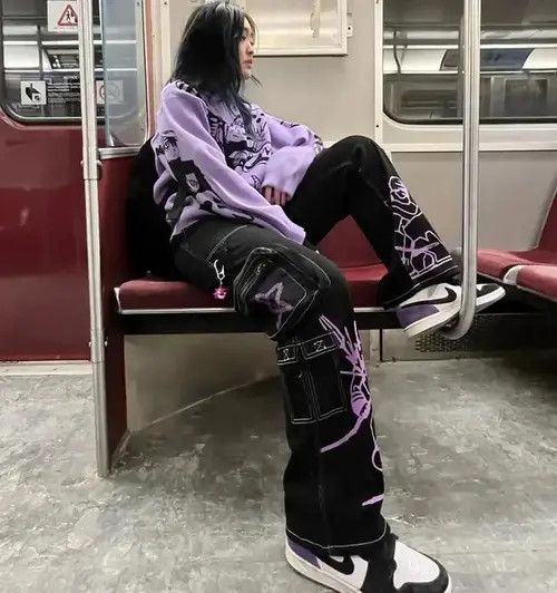 High Sport × Japanese Brand × Jean Y2K Printed Cargo Black Jeans pant Size US 28 / EU 44 - 3 Thumbnail
