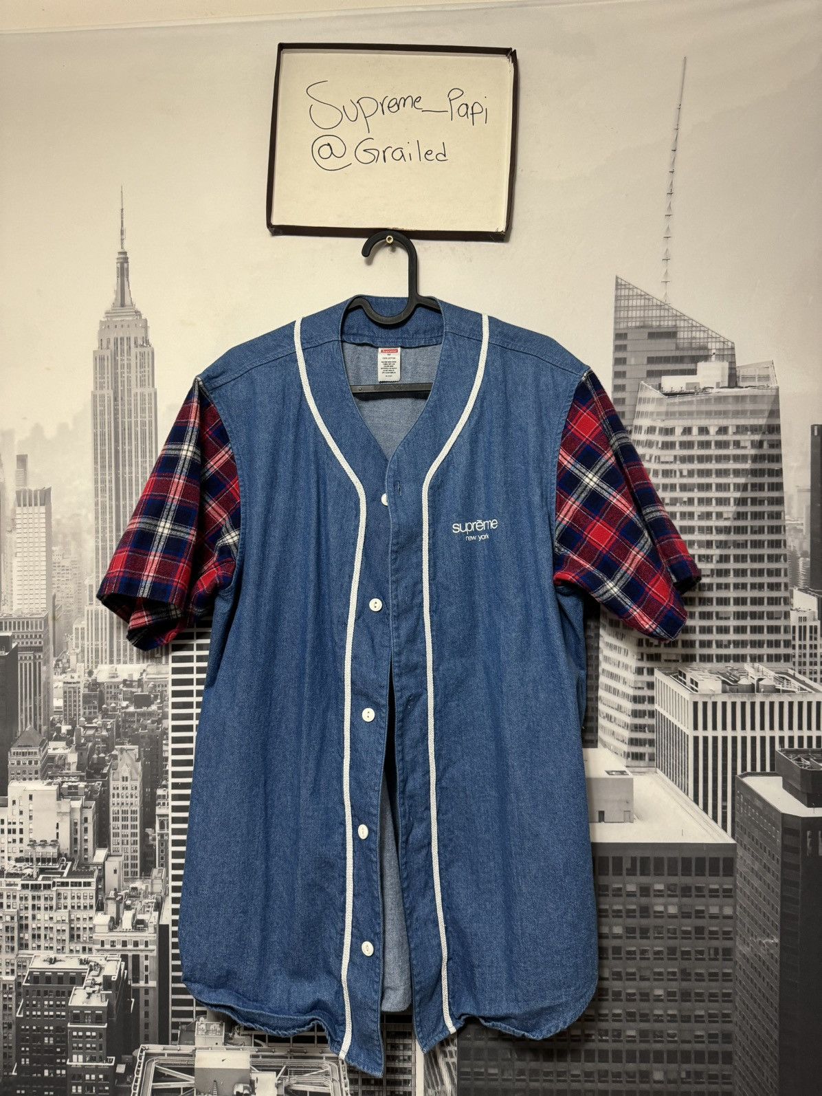 🔥Supreme SS14 Denim Flannel Baseball Shirt Blue SZ Medium