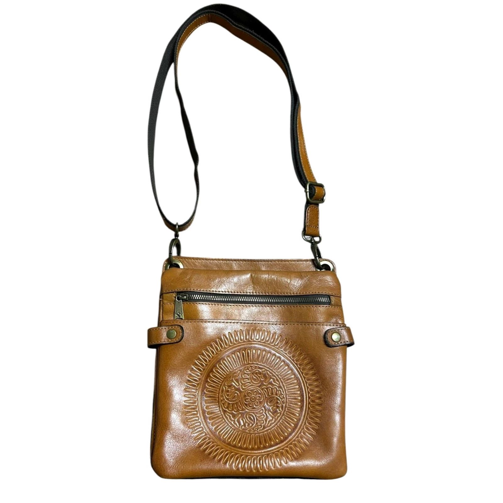Patricia Nash Patricia Nash Prizzi Tooled Crossbody Leather Purse Women’s Shoulder Bag Tan Brown Geometric Pockets Zipper Size ONE SIZE - 2 Thumbnail