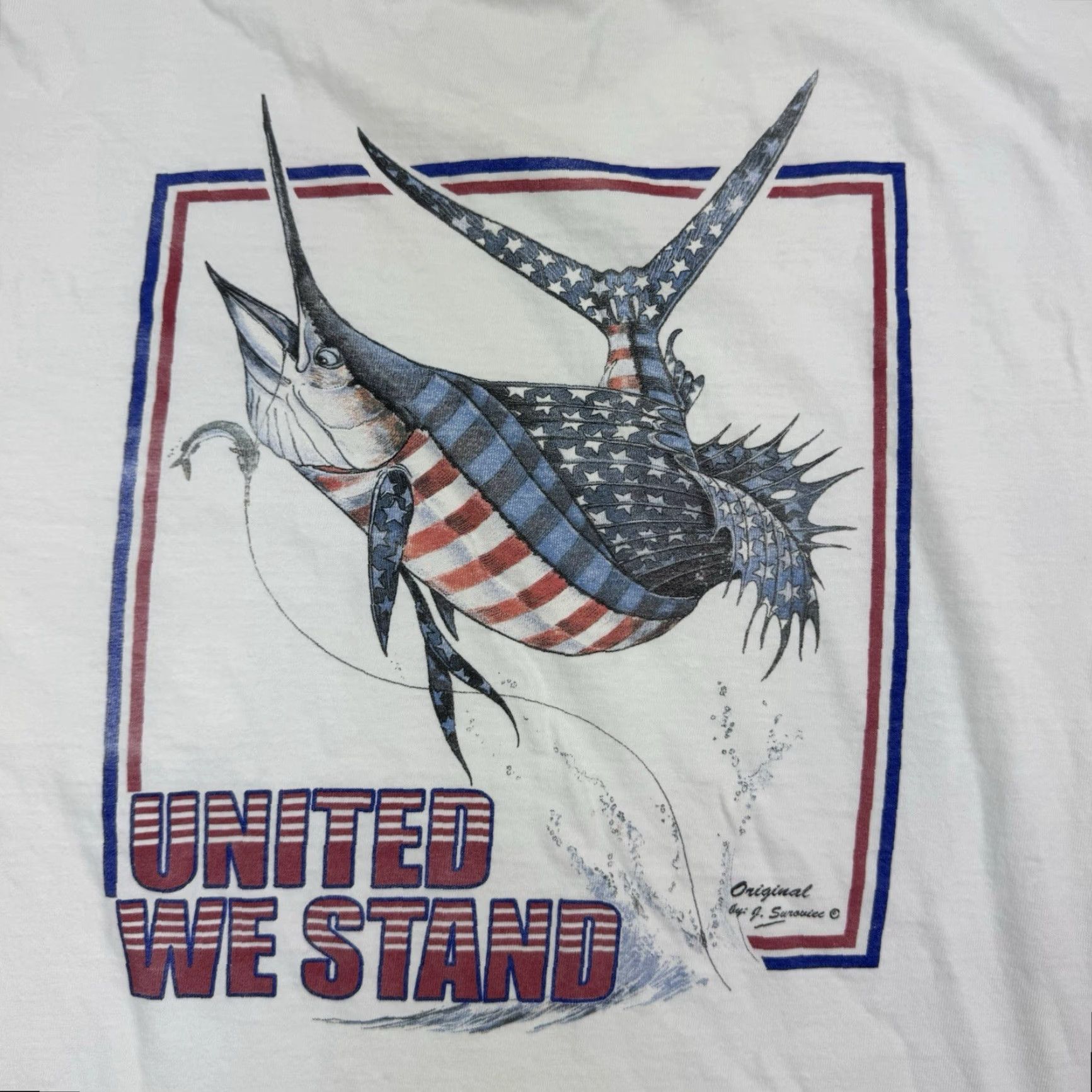 Gildan VINTAGE Salt Water Sportsman Fishing T-Shirt Adult Large White United We Stand Mens Size US L / EU 52-54 / 3 - 2 Thumbnail