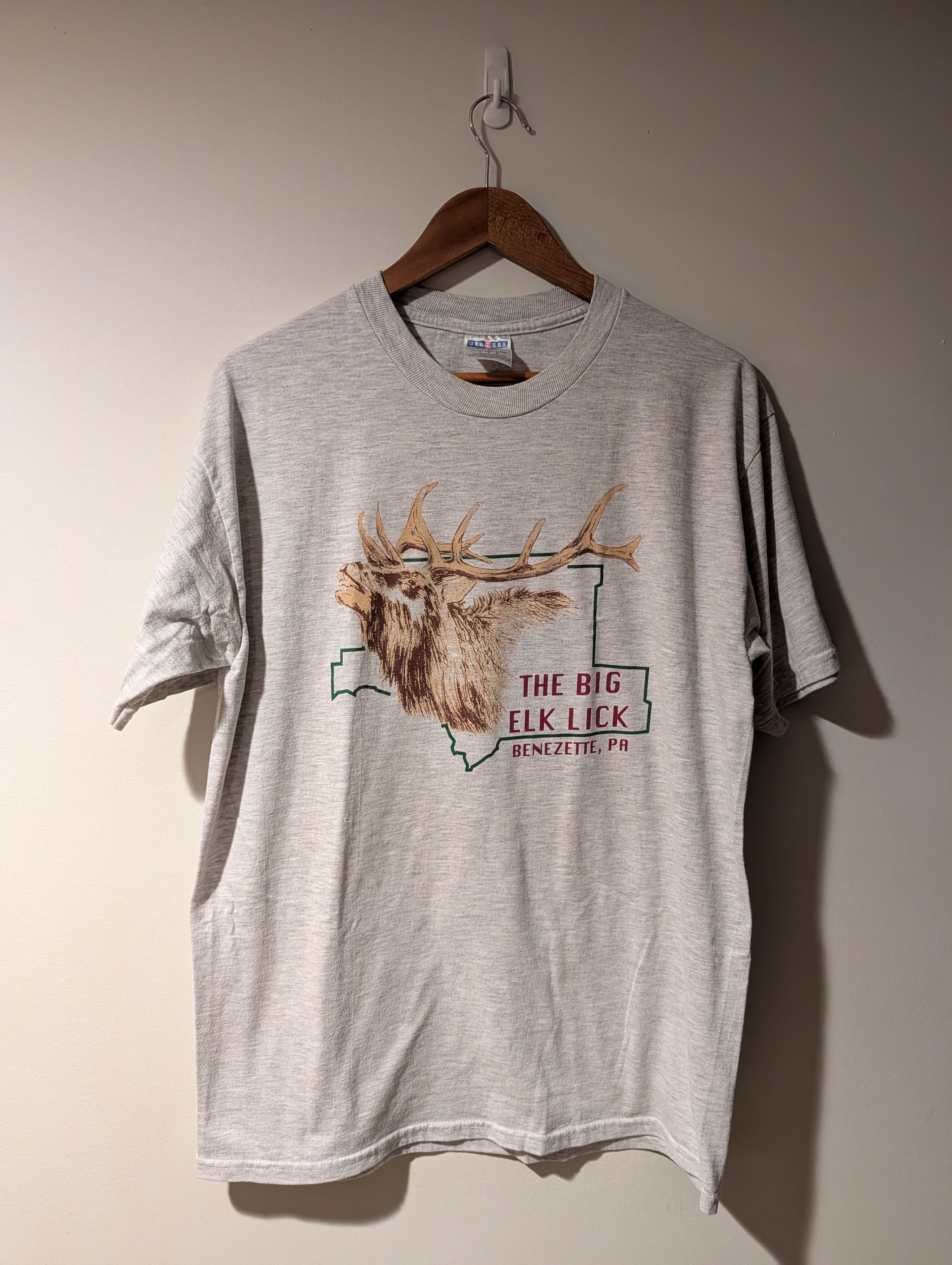 Jerzees Vintage 90s The Big Elk Lick Animal Nature Hunting T-Shirt Size US L / EU 52-54 / 3 - 1 Thumbnail