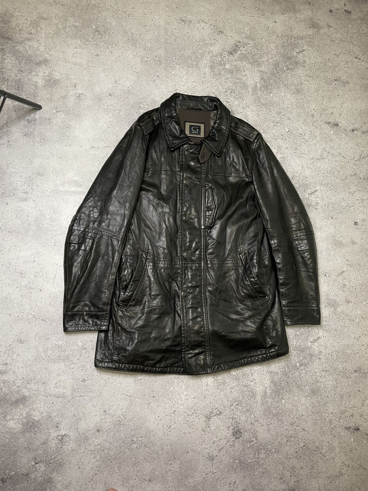 Gimo’s Leather black Coat Jacket Rivets And Buttons Size XL