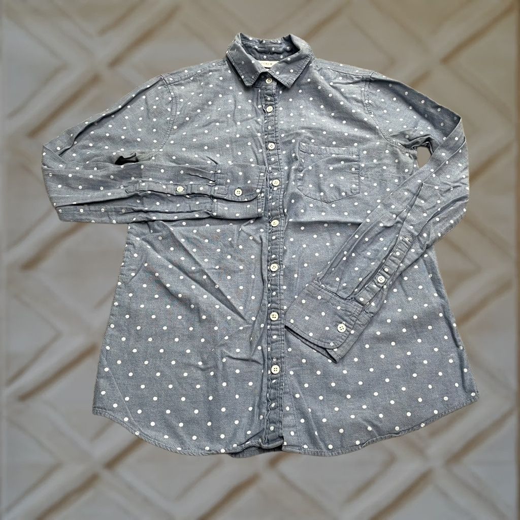 J.Crew J.CREW Chambray Polka Dot Button-Down Shirt Women 00 Blue Long Sleeve Casual Top Size XXS / US 00 / IT 34 - 1 Thumbnail