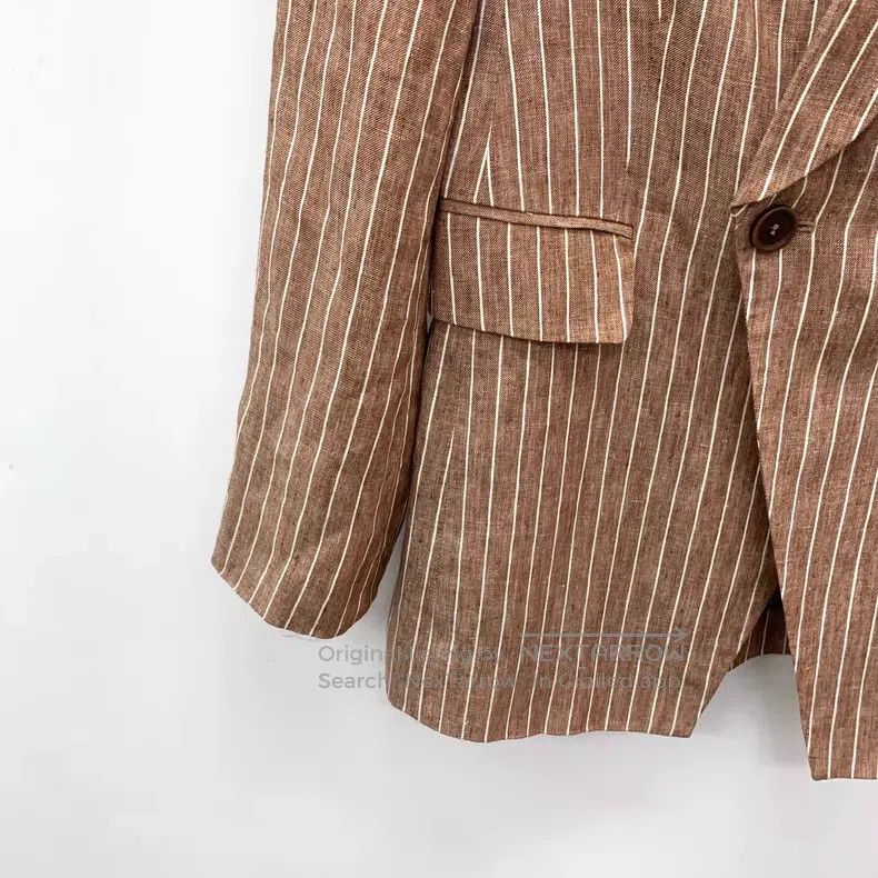 Brunello Cucinelli Brunello Cucinelli Brown vertical striped linen double-bre Size XS / US 0-2 / IT 36-38 - 4 Thumbnail
