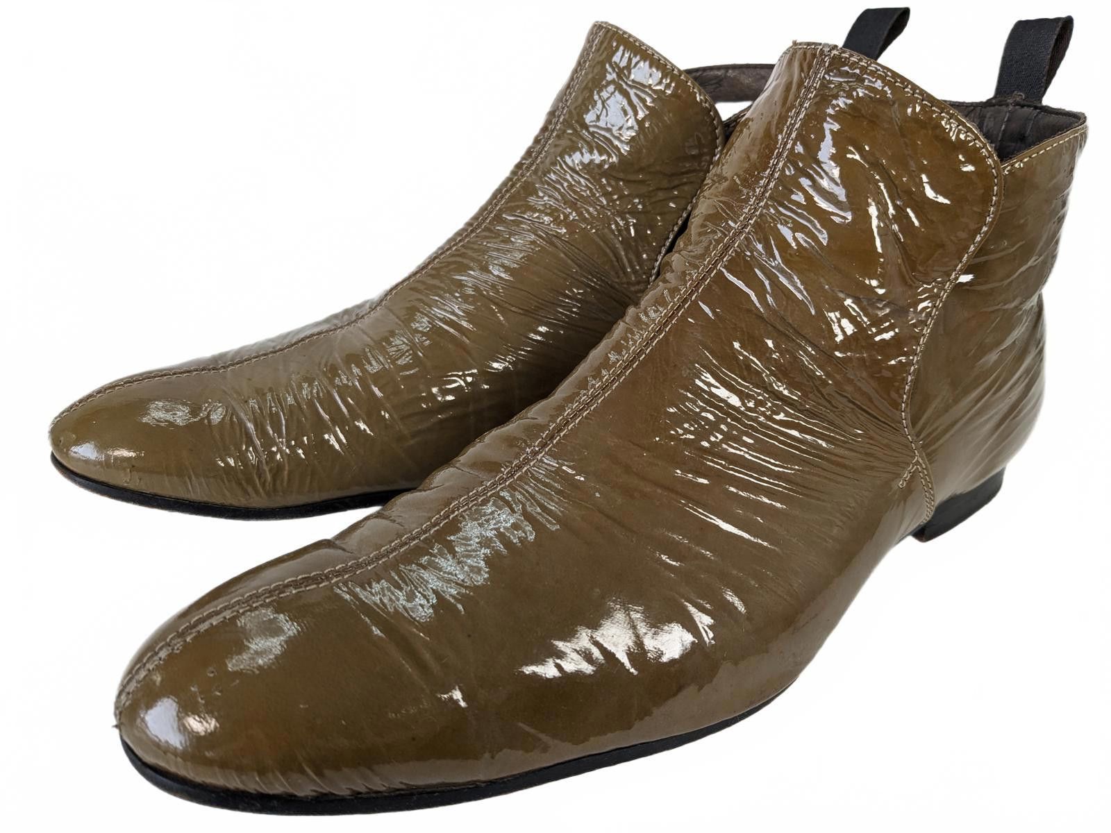 Paul Smith Italy Men Ankle Boots Pat. Leather Olive Green 11