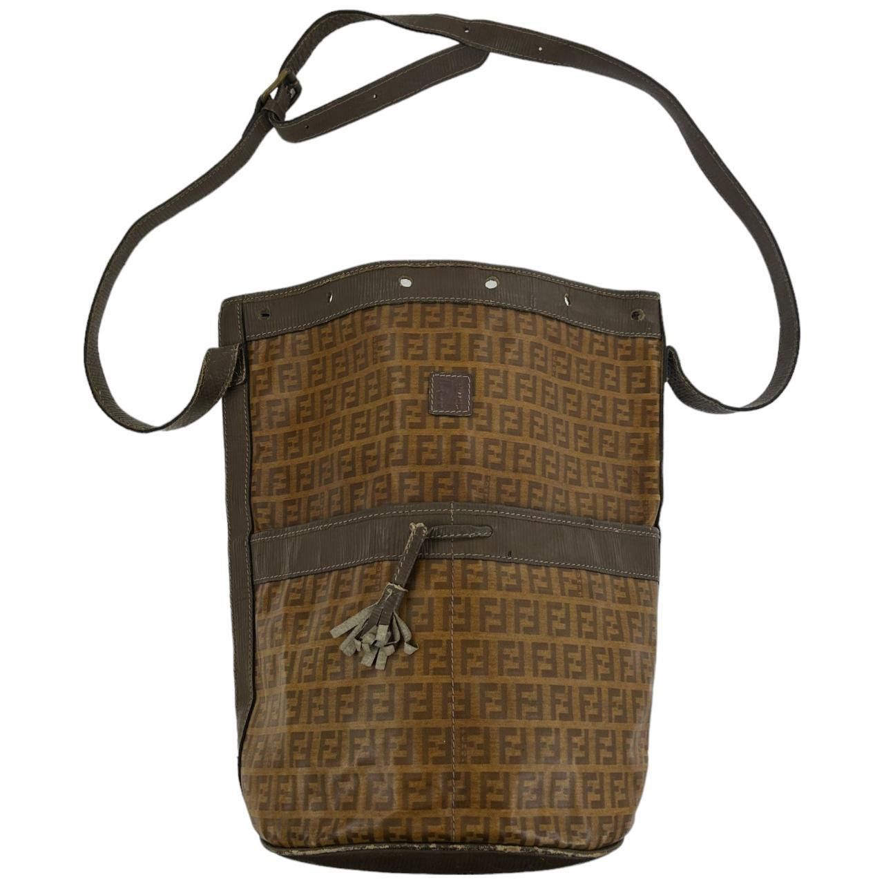 image of Vintage Fendi Monogram Bucket Shoulder Bag in Brown, Women's