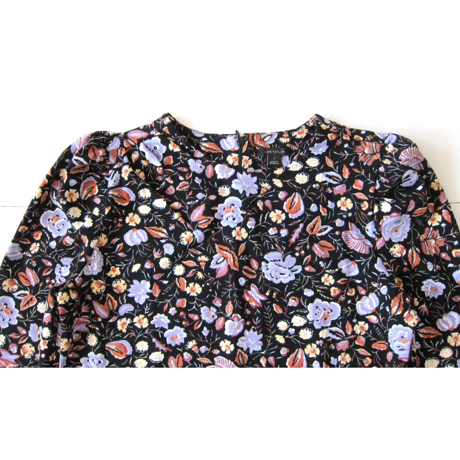 Ann Taylor Ann Taylor Black Purple Orange Stretch Long Sleeve High Neck Blouse Small Size S / US 4 / IT 40 - 8 Thumbnail