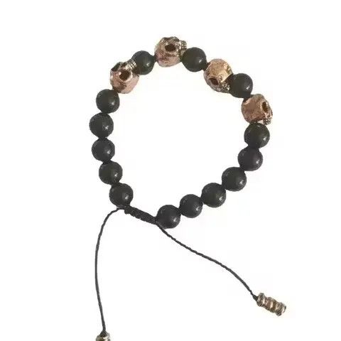 Jewelry Adjustable Black Skull Ziron Beaded Bracelet Size ONE SIZE - 3 Thumbnail