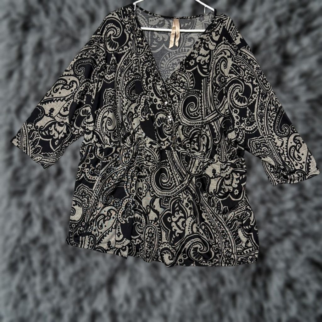 Vintage VINTAGE The Luxe Collection Tunic Top Womens 30/32 Plus Black Paisley Boho Whimsigoth Size 4XL / US 24-26 - 1 Thumbnail