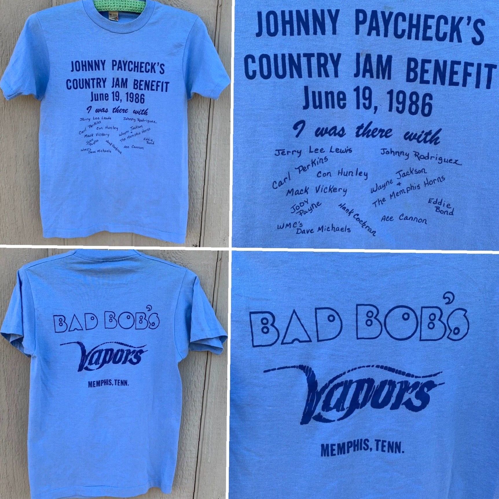 Vintage VINTAGE Johnny Paycheck’s COUNTRY JAM BENEFIT 1986 Bad Bobs Vapors MEMPHIS t-shirt Shirt Men M Blue 80s Music Concert Band Tee Size US M / EU 48-50 / 2 - 3 Thumbnail