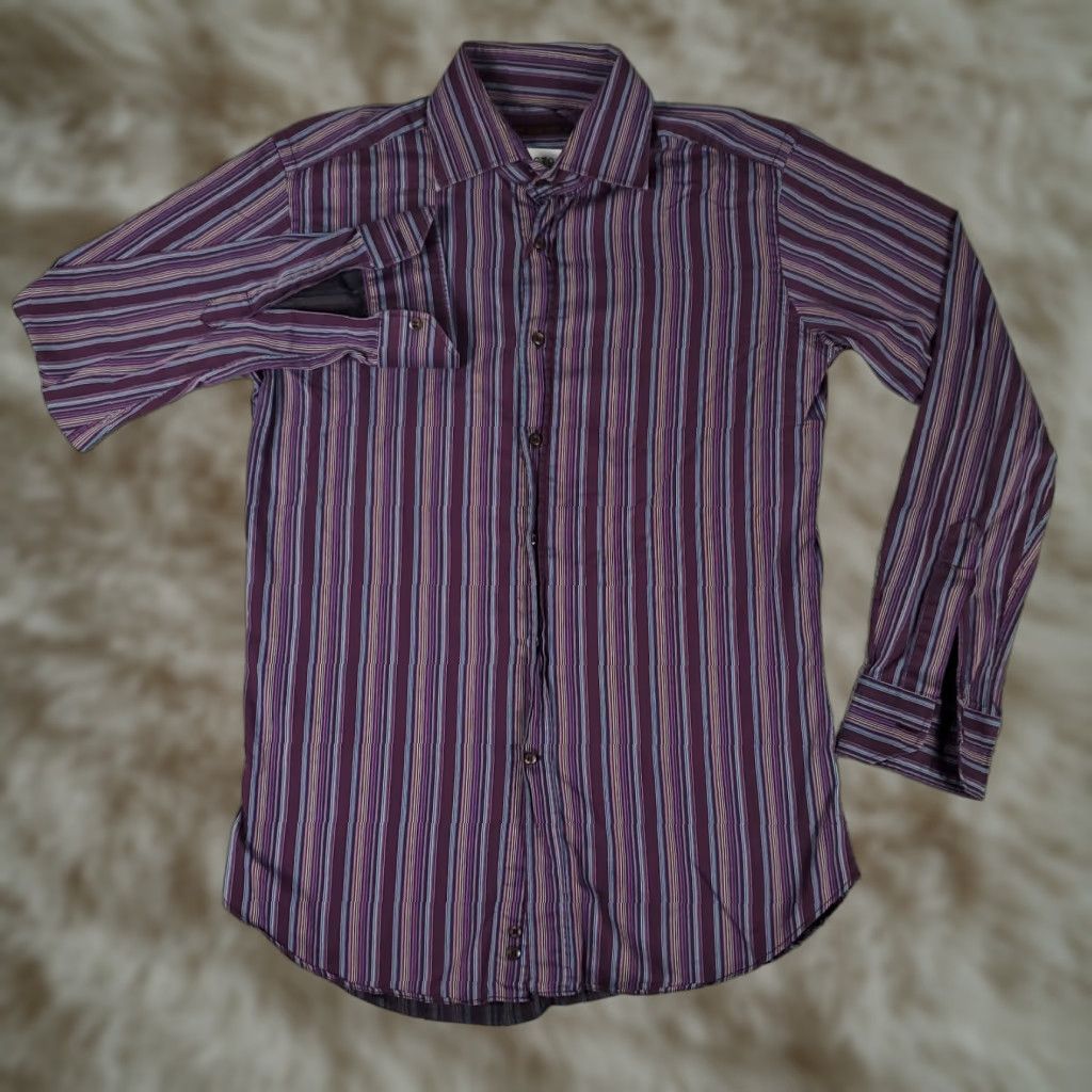 Etro ETRO Shirt Mens 41 Purple Striped Button-Up Long Sleeve Made In Italy Casual Formal Workwear Size US L / EU 52-54 / 3 - 1 Thumbnail