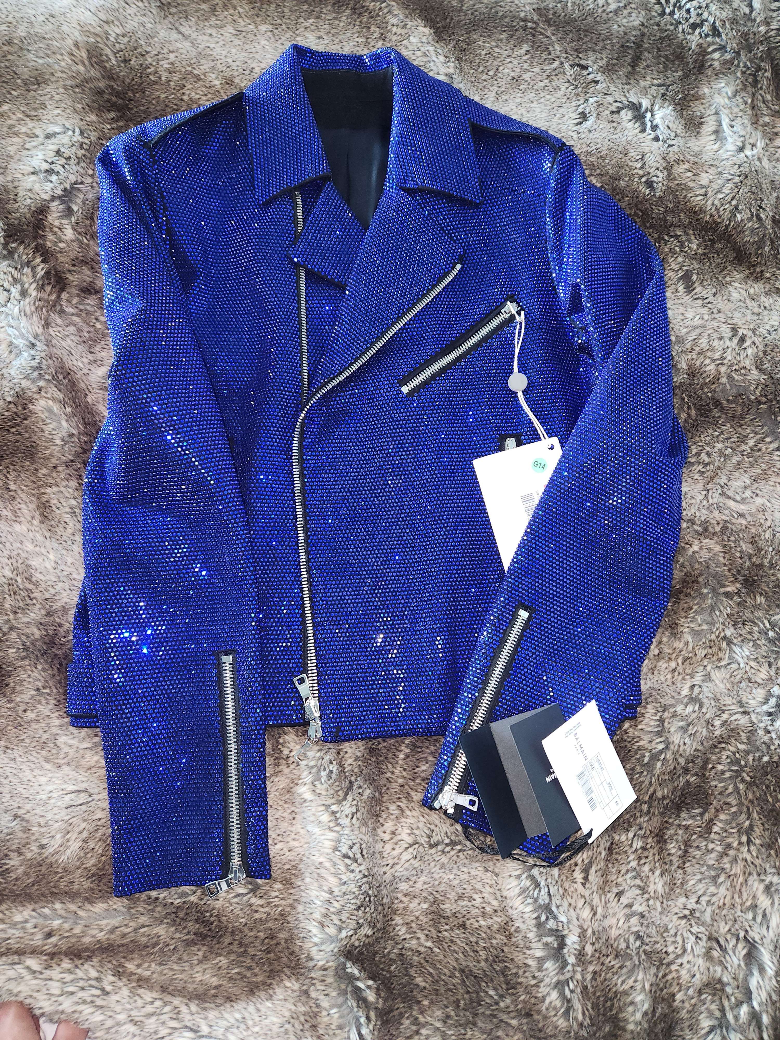 Balmain Balmain Blue Crystal Moto Jacket Size US M / EU 48-50 / 2 - 1 Thumbnail