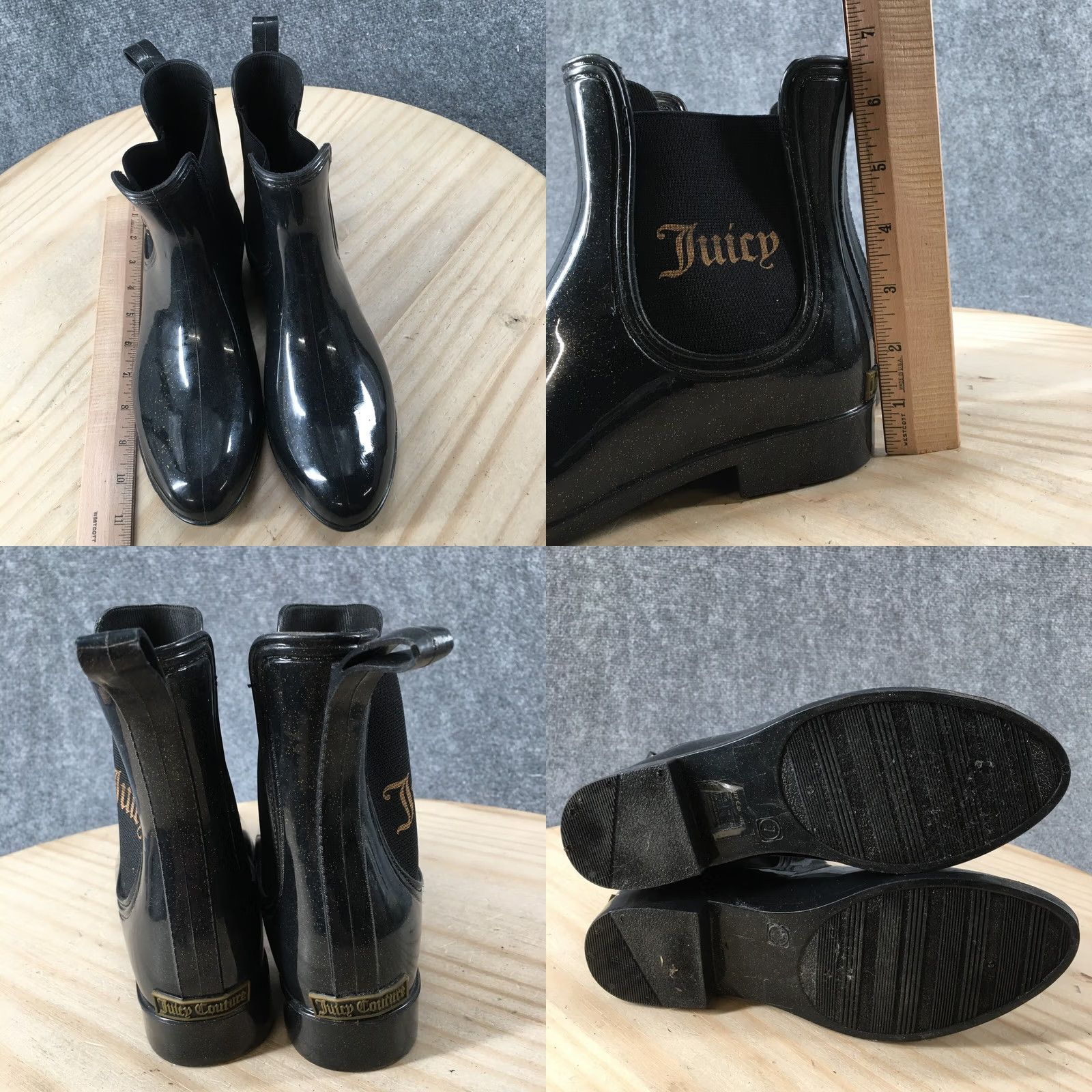 Juicy Couture Juicy Couture Boots Womens 7 Glitter Chelsea Rain Ankle Booties Black Pull On Size US 7 / IT 37 - 8 Thumbnail