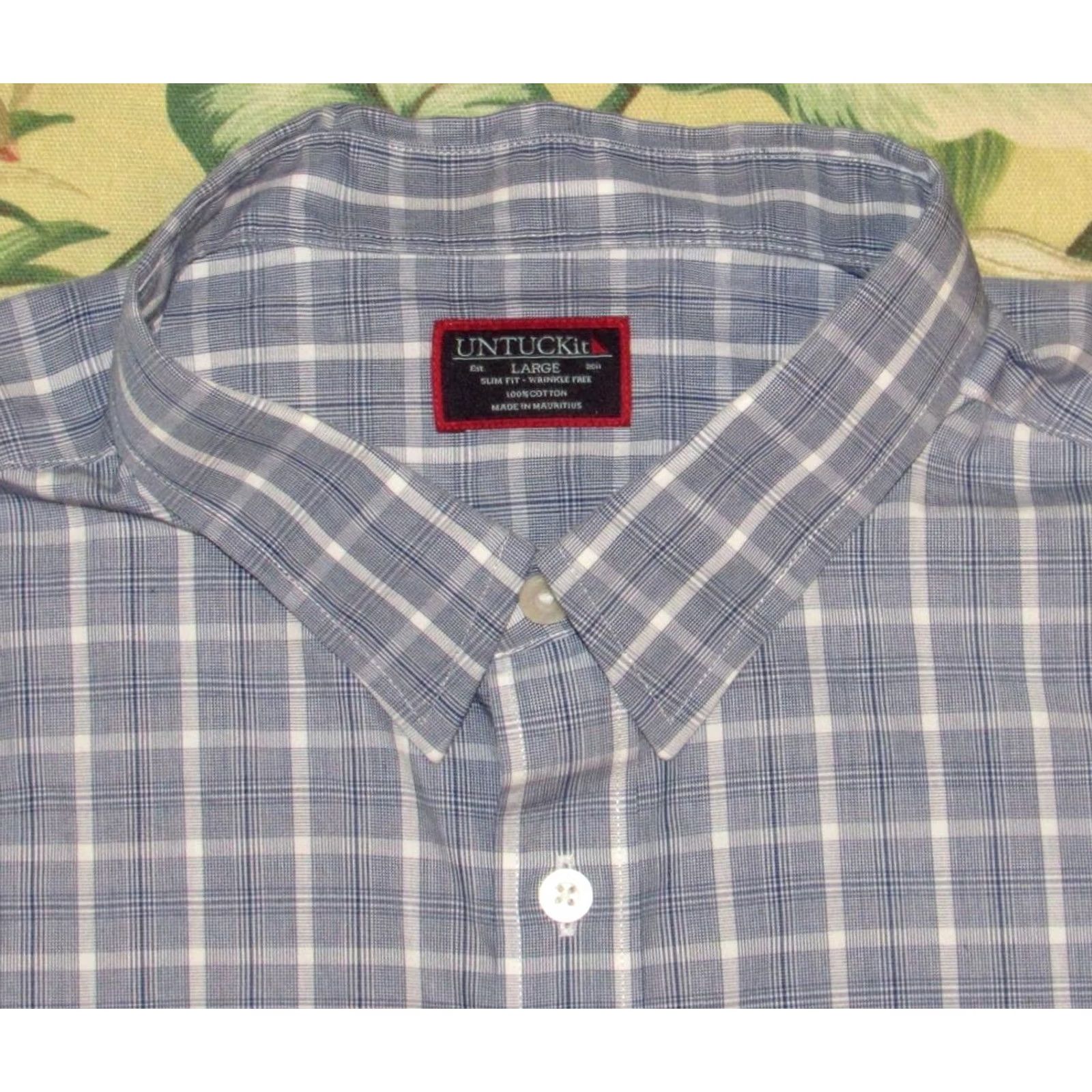 UNTUCKit UNTUCKIT Blue White Plaid Long Sleeve Wrinkle Free Button-Down Shirt Slim L Mens Shirt Size US L / EU 52-54 / 3 - 2 Thumbnail
