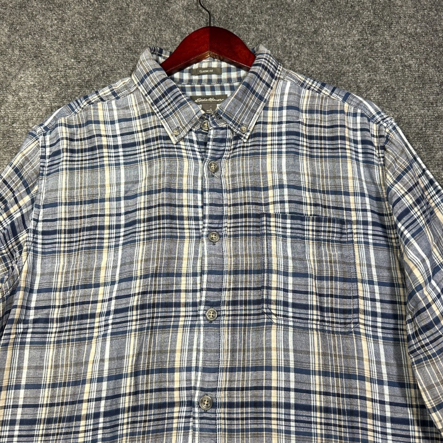 Eddie Bauer Eddie Bauer Shirt Mens L Classic Blue Plaid Cotton Button-Down Pocket Size US L / EU 52-54 / 3 - 3 Thumbnail