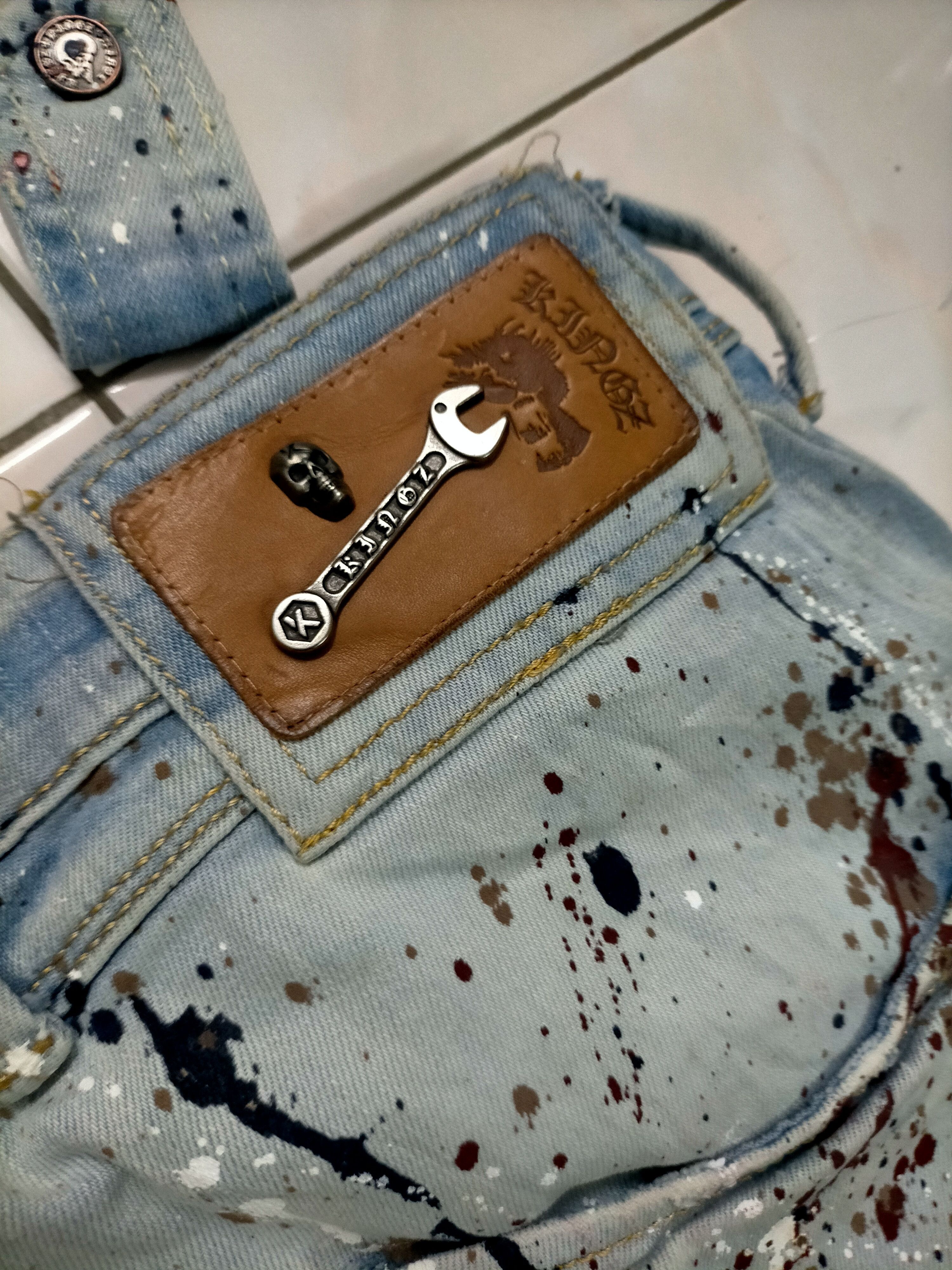 If Six Was Nine × Japanese Brand × Le Grande Bleu (L.G.B.) 🔥Rare Splatter Kingz Art Denim Crazy Design Size US 35 - 3 Thumbnail