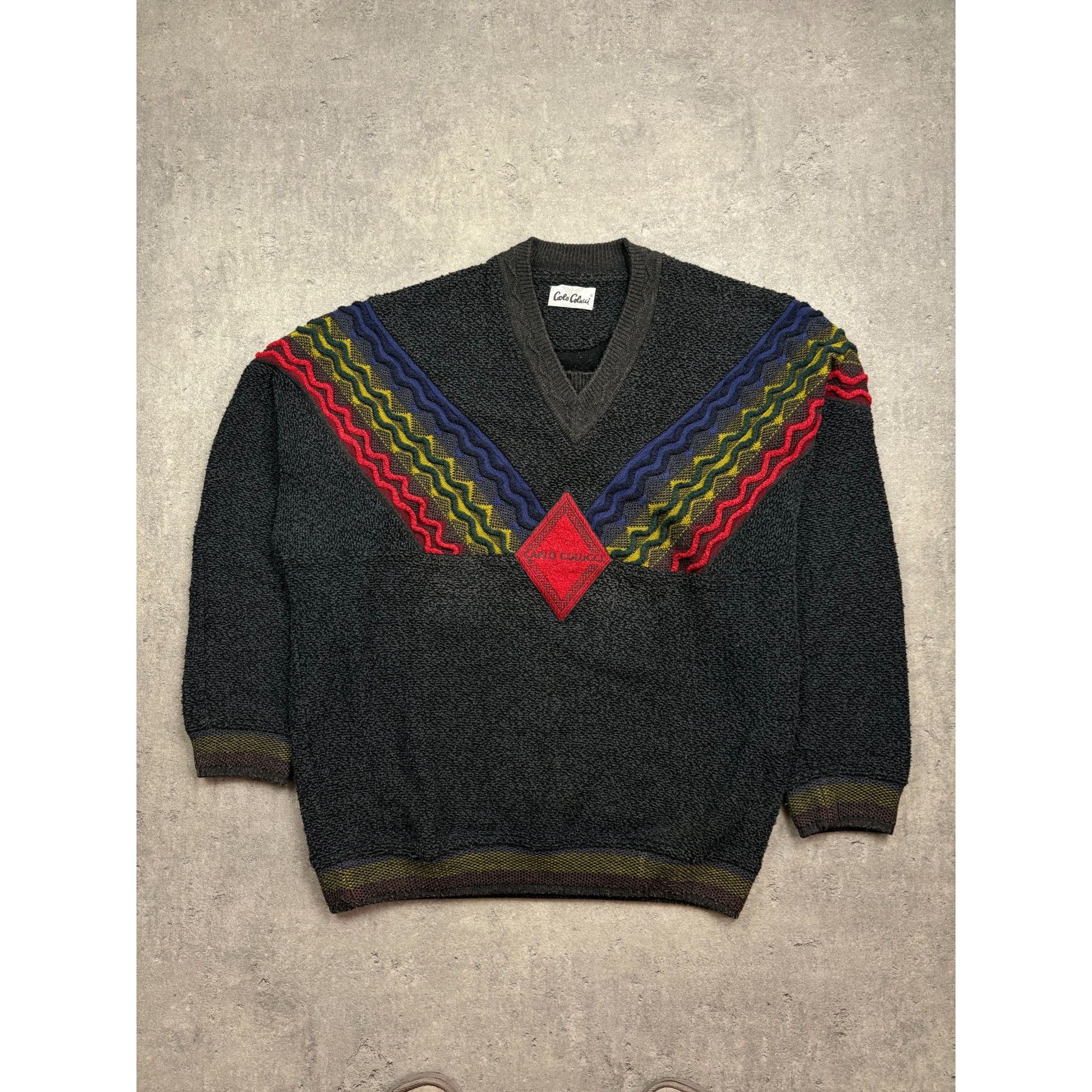 Carlo Colucci Vintage Carlo Colucci Sweater W/ Vibrant Knit Pattern & V-Ne Size US L / EU 52-54 / 3 - 1 Thumbnail