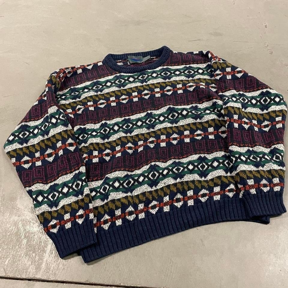 Vintage vintage y2k striped etchings patterned sweater Size US L / EU 52-54 / 3 - 1 Thumbnail