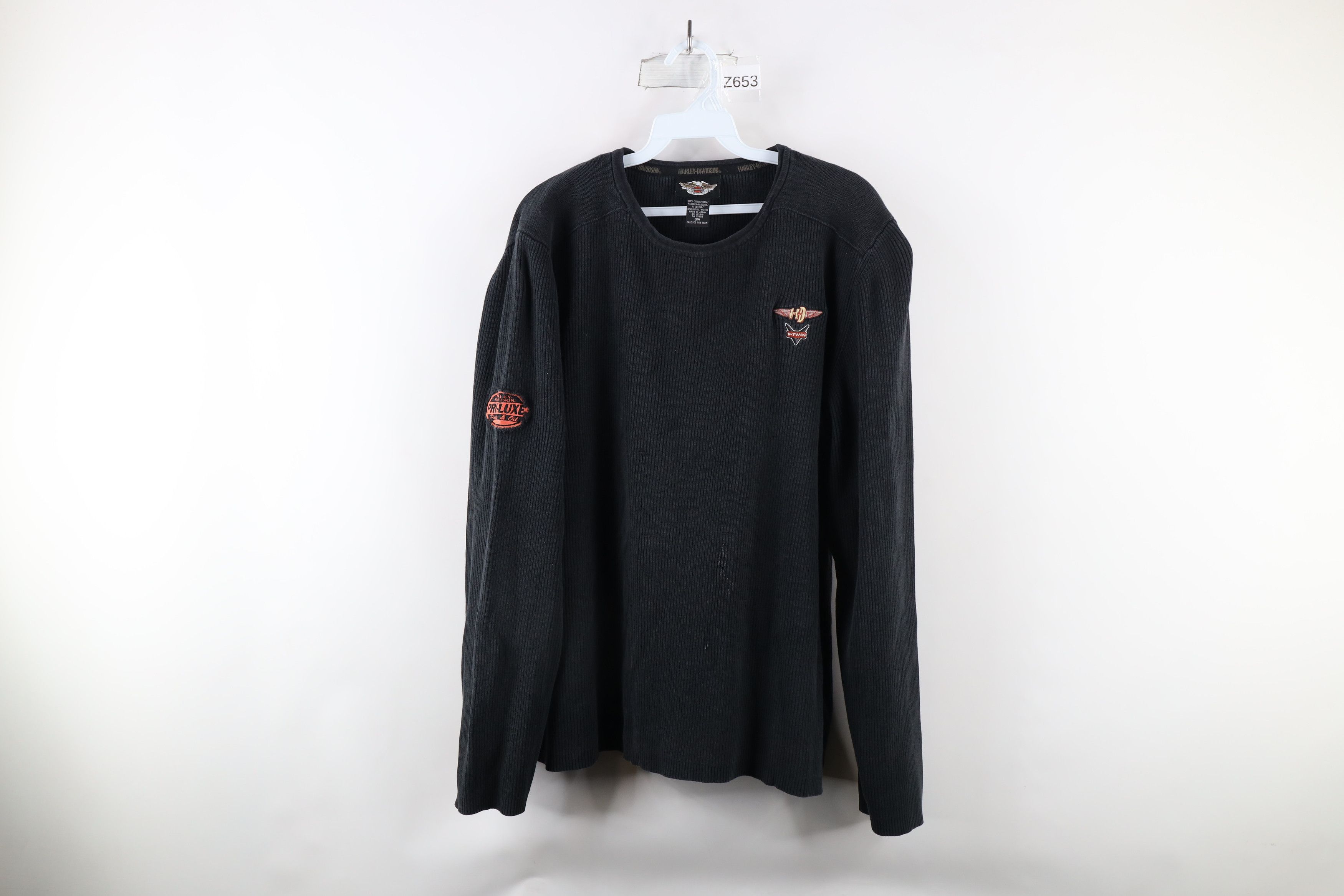 Harley Davidson × Vintage Vintage 90s Harley Davidson Out Ribbed Knit Sweater Black Size 3XL / US 20-22 - 1 Thumbnail