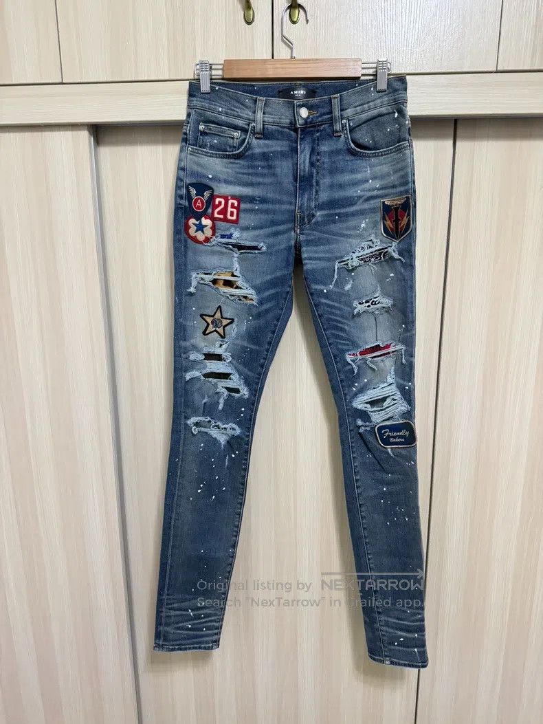 Amiri Amiri Medal patchwork splashed blue denim W31, multi-eleme Size US 31 - 1 Thumbnail