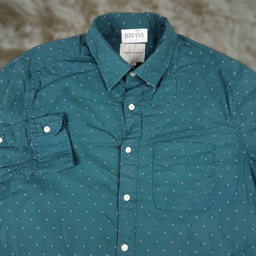 American Eagle Outfitters American Eagle Shirt Men's Medium Green Geometric Casual Button-Up Long Sleeve Size US M / EU 48-50 / 2 - 1 Thumbnail