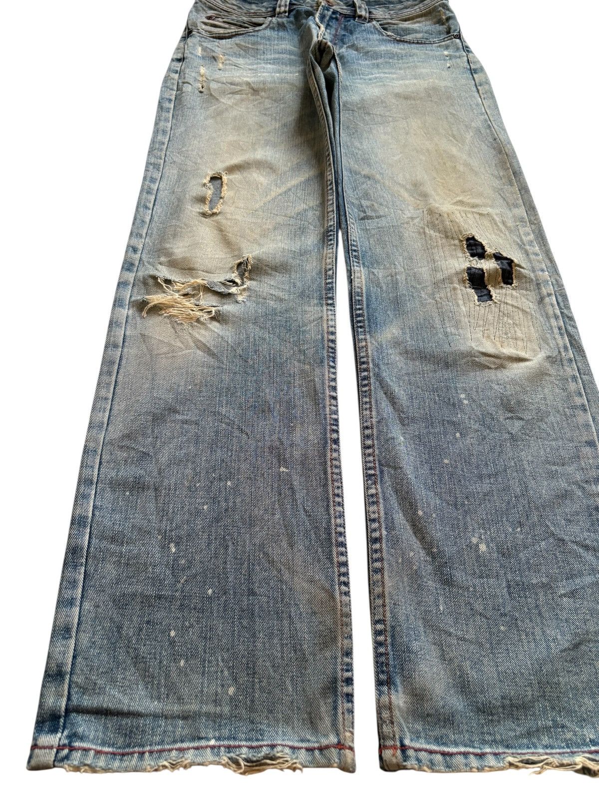 Japanese Brand × Kapital Vintage Nylaus Patches Mud Distressed Ripped Loose Jeans Size US 31 - 6 Thumbnail