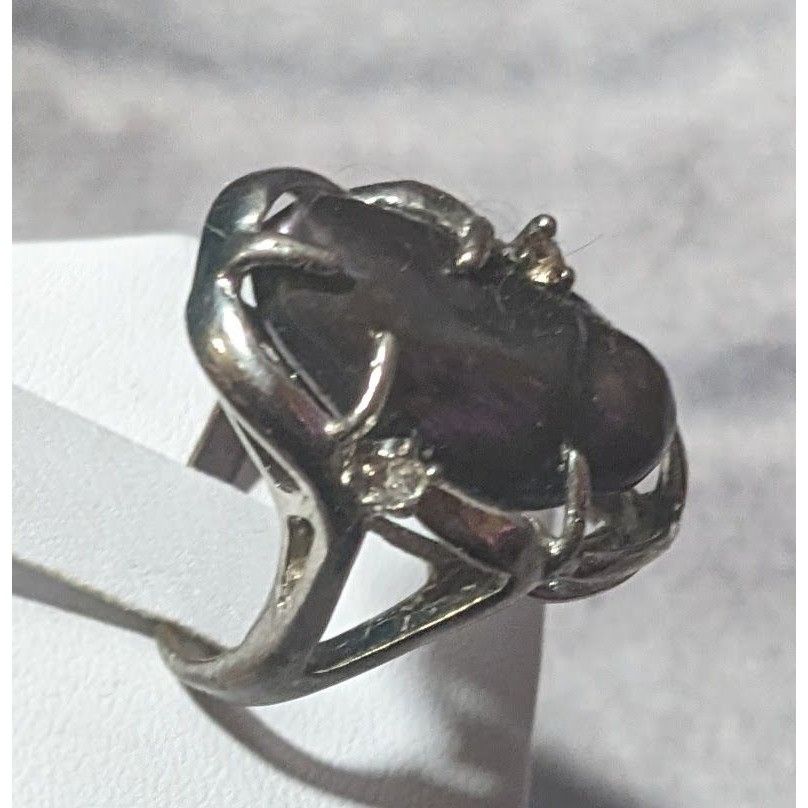 Other Vintage Purple Encased Silver Tone Cage Ring With Clear Gem Size ONE SIZE - 7 Thumbnail