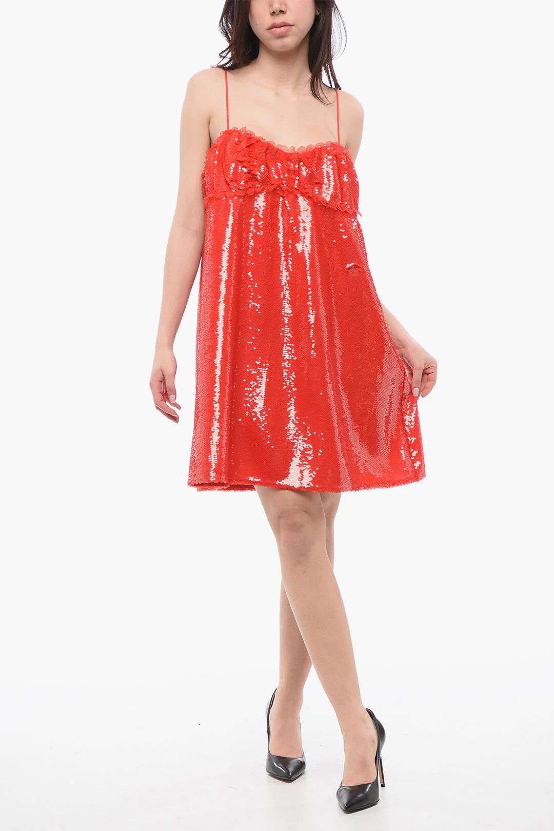 Ganni og1mm0426 Writing-Sequin Mini Slip Dress in Red Size S / US 4 / IT 40 - 1 Thumbnail