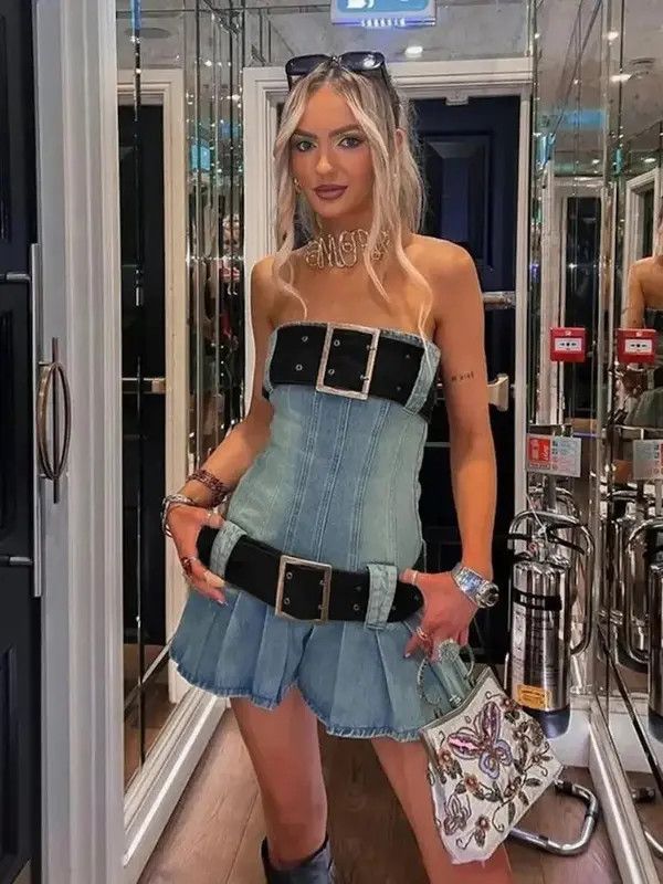 VIBE Vintage Y2k Strapless Denim Dress Size S / US 4 / IT 40 - 3 Thumbnail