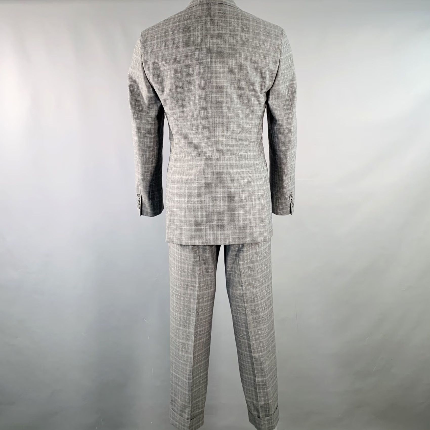 Vintage EIDOS Size 38 Regular Grey Charcoal Plaid Wool Notch Lapel Suit Mens Size 38R - 5 Thumbnail